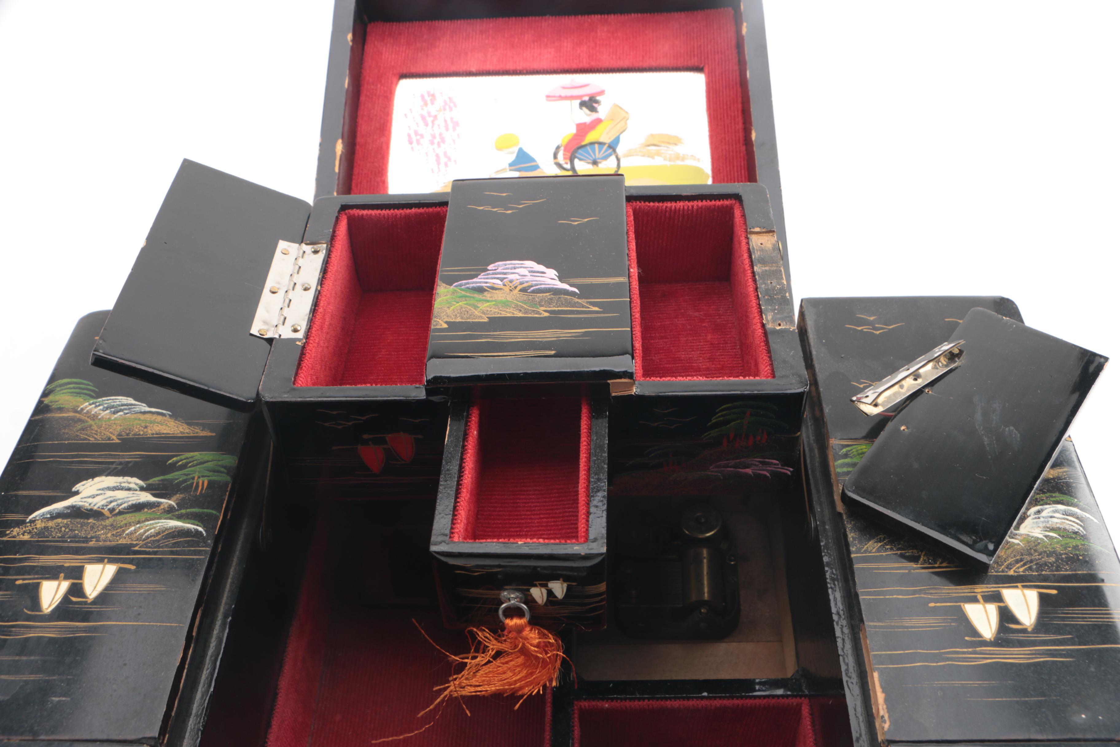 Japanese Musical Jewelry Chest with Abalone Inlay