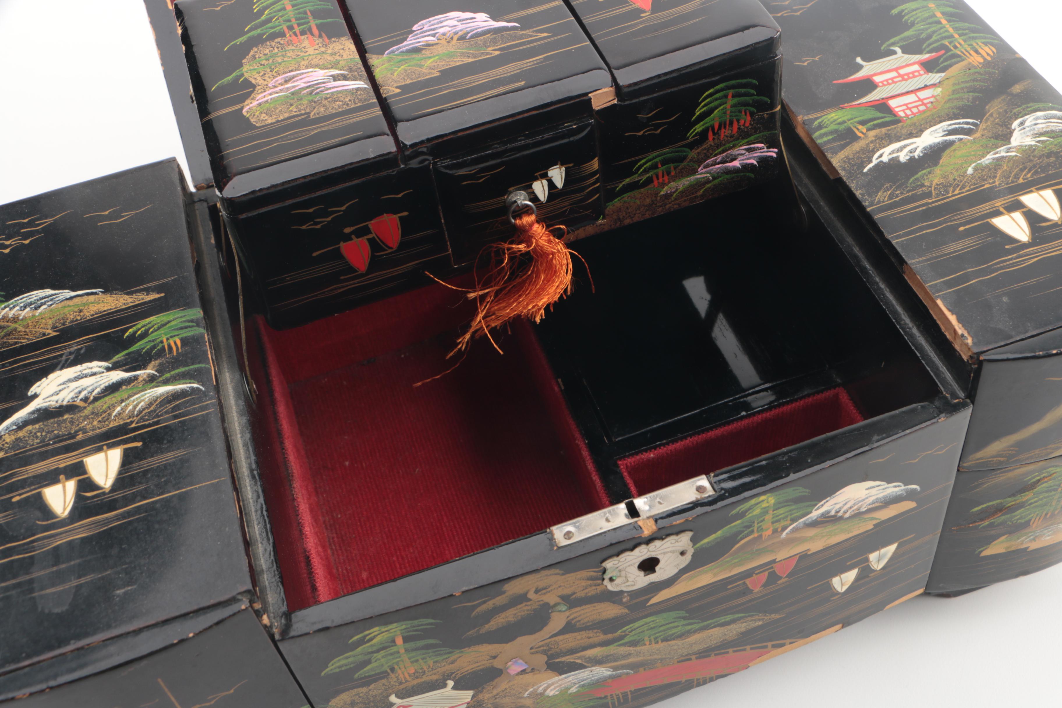 Japanese Musical Jewelry Chest with Abalone Inlay