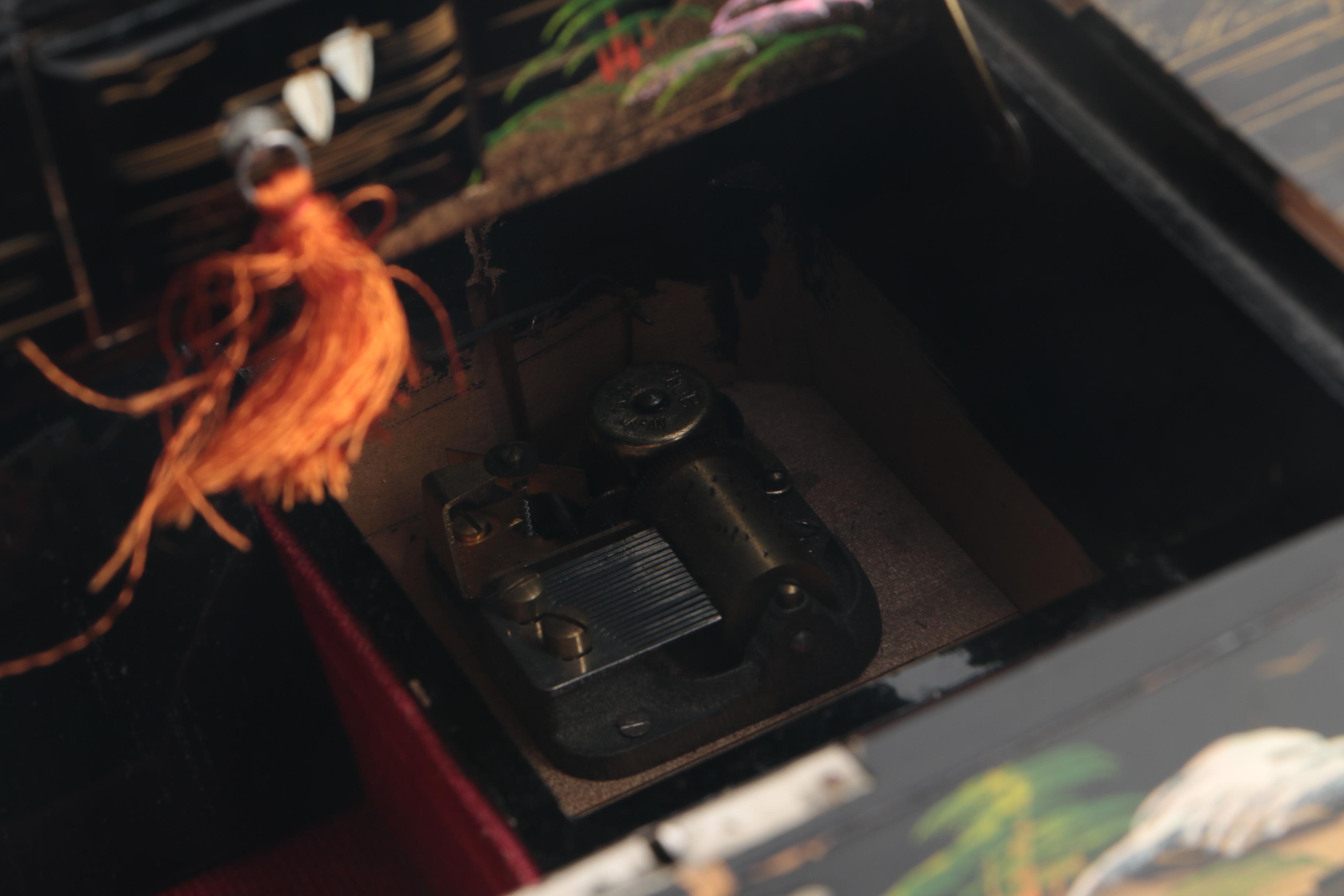 Japanese Musical Jewelry Chest with Abalone Inlay