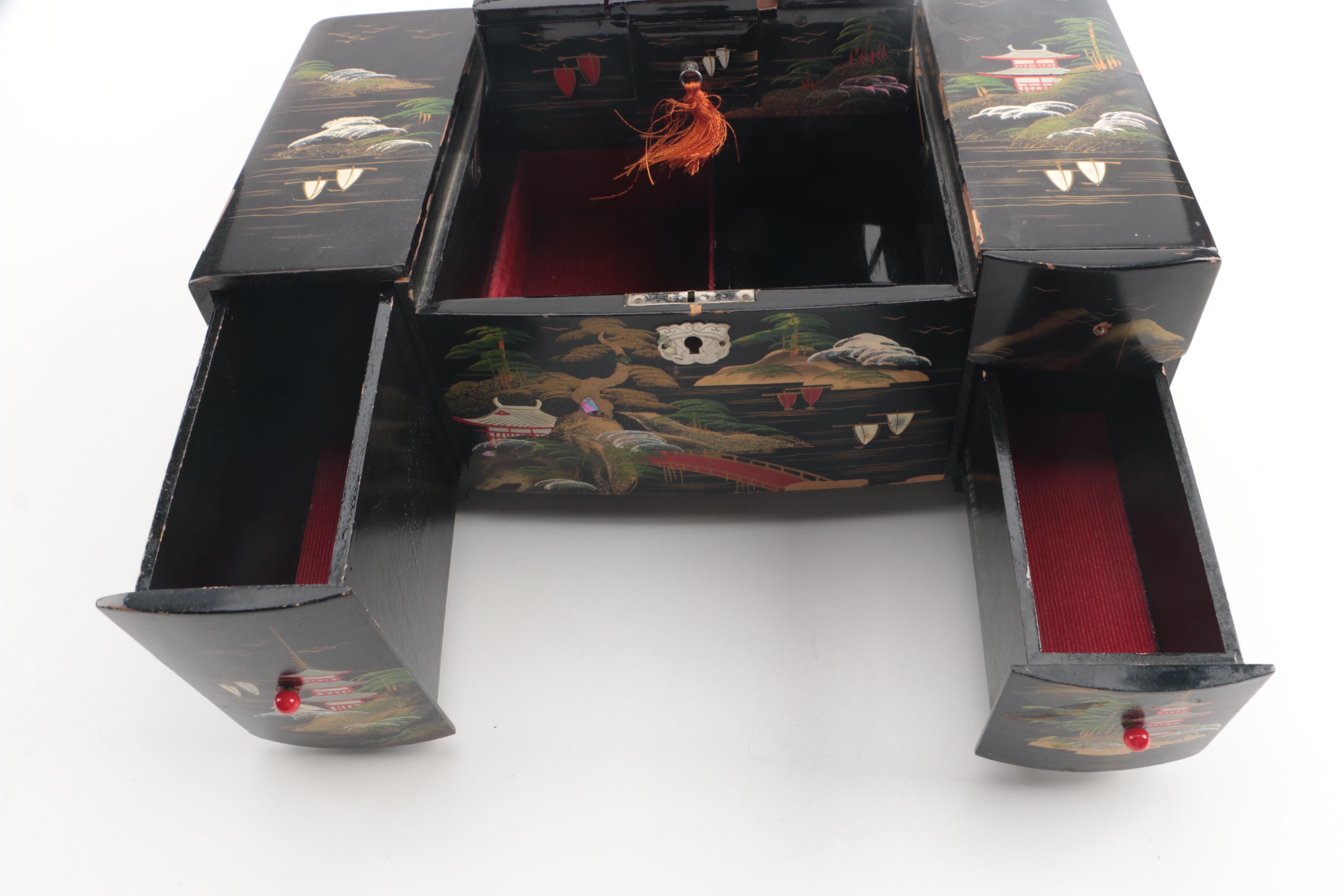 Japanese Musical Jewelry Chest with Abalone Inlay