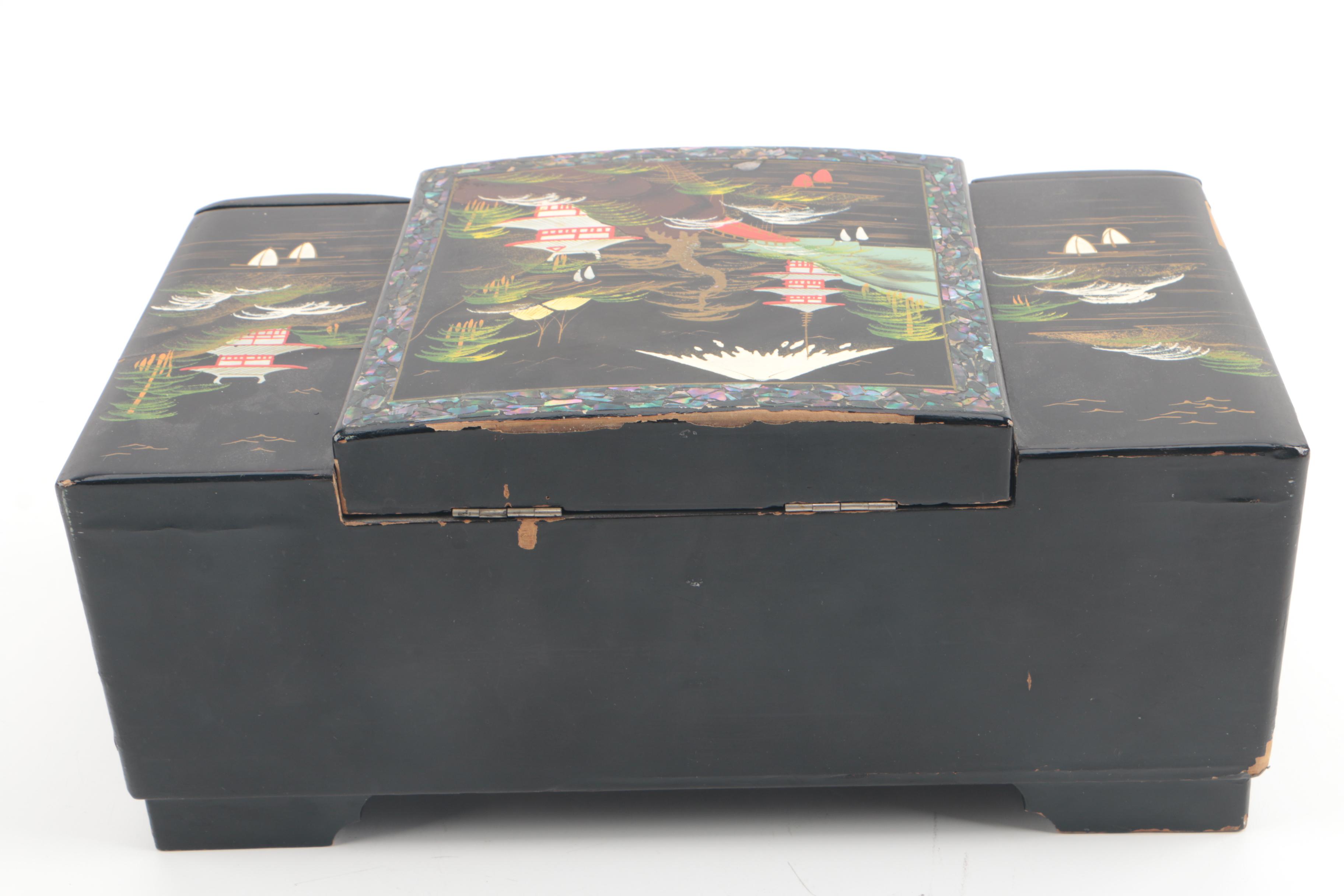 Japanese Musical Jewelry Chest with Abalone Inlay