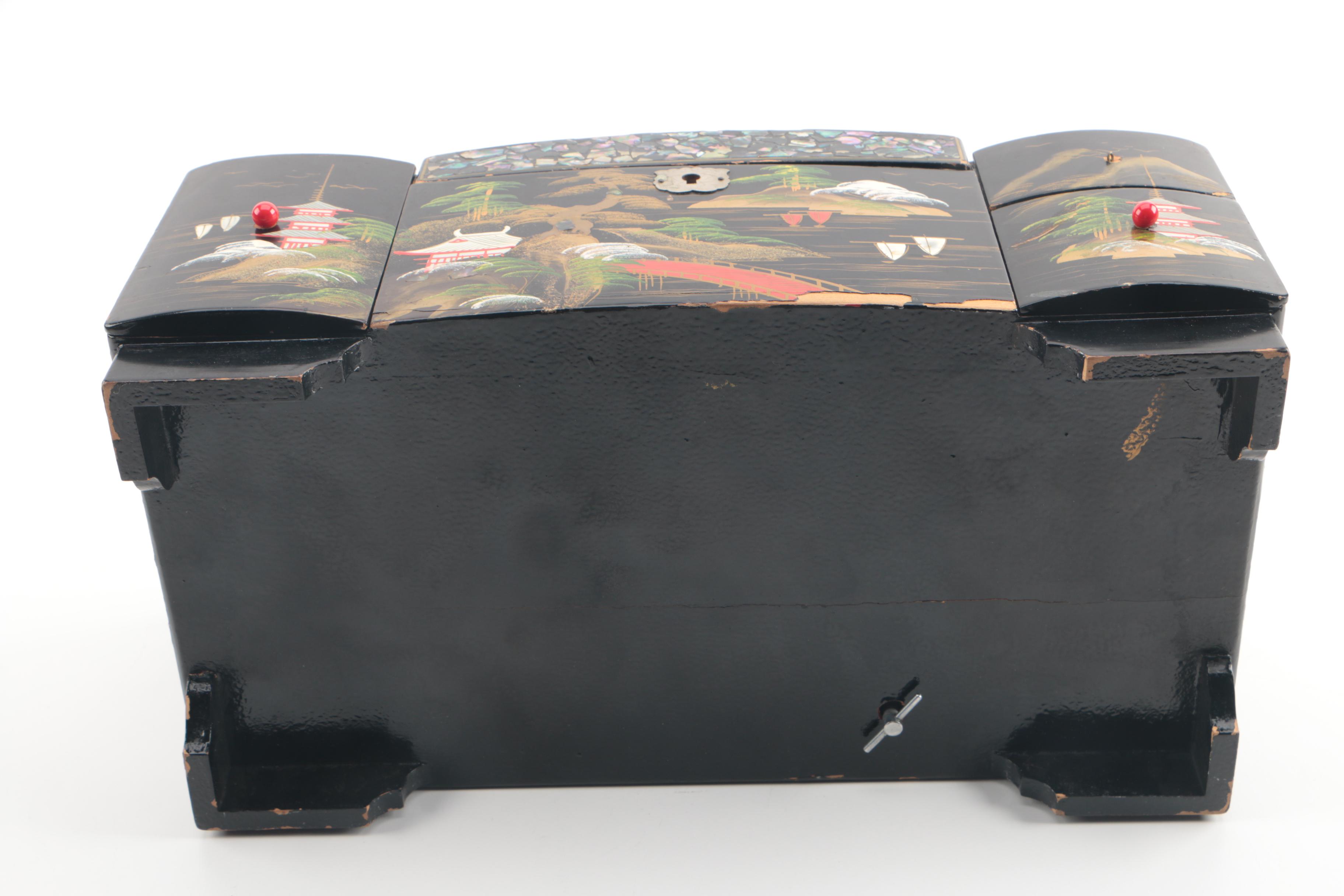 Japanese Musical Jewelry Chest with Abalone Inlay