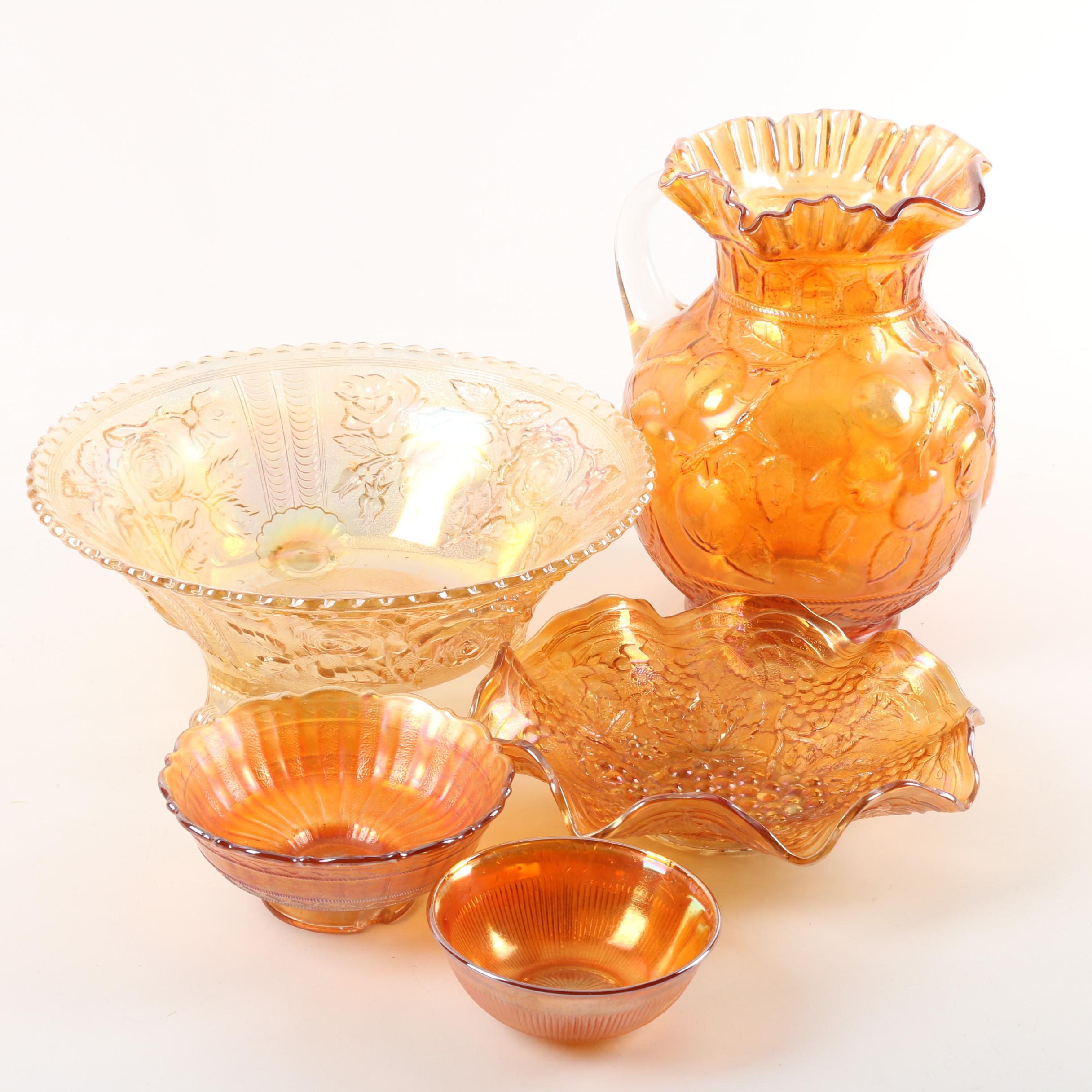 Marigold Carnival Glass Including Fenton "Apple Tree" Pitcher