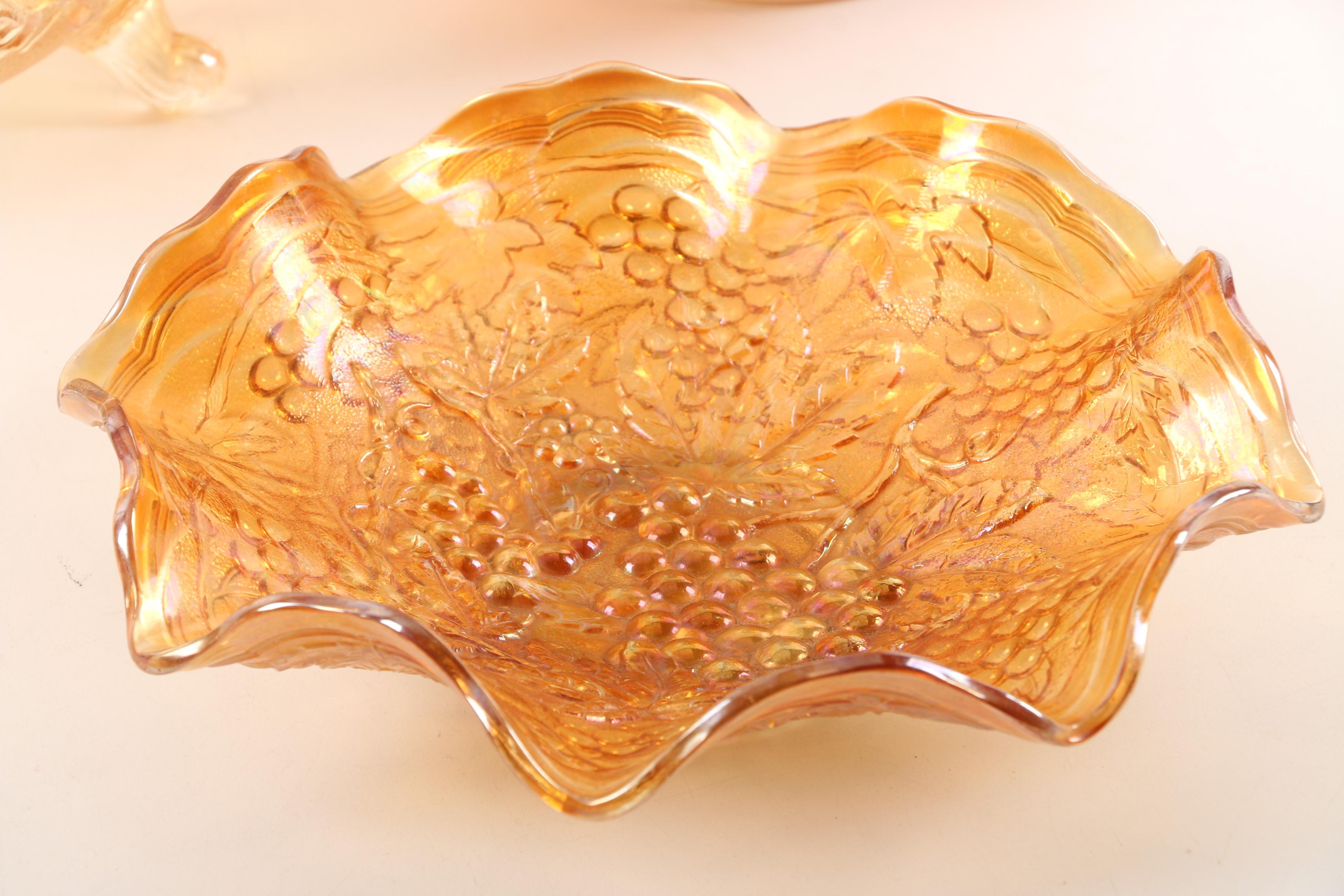 Marigold Carnival Glass Including Fenton "Apple Tree" Pitcher