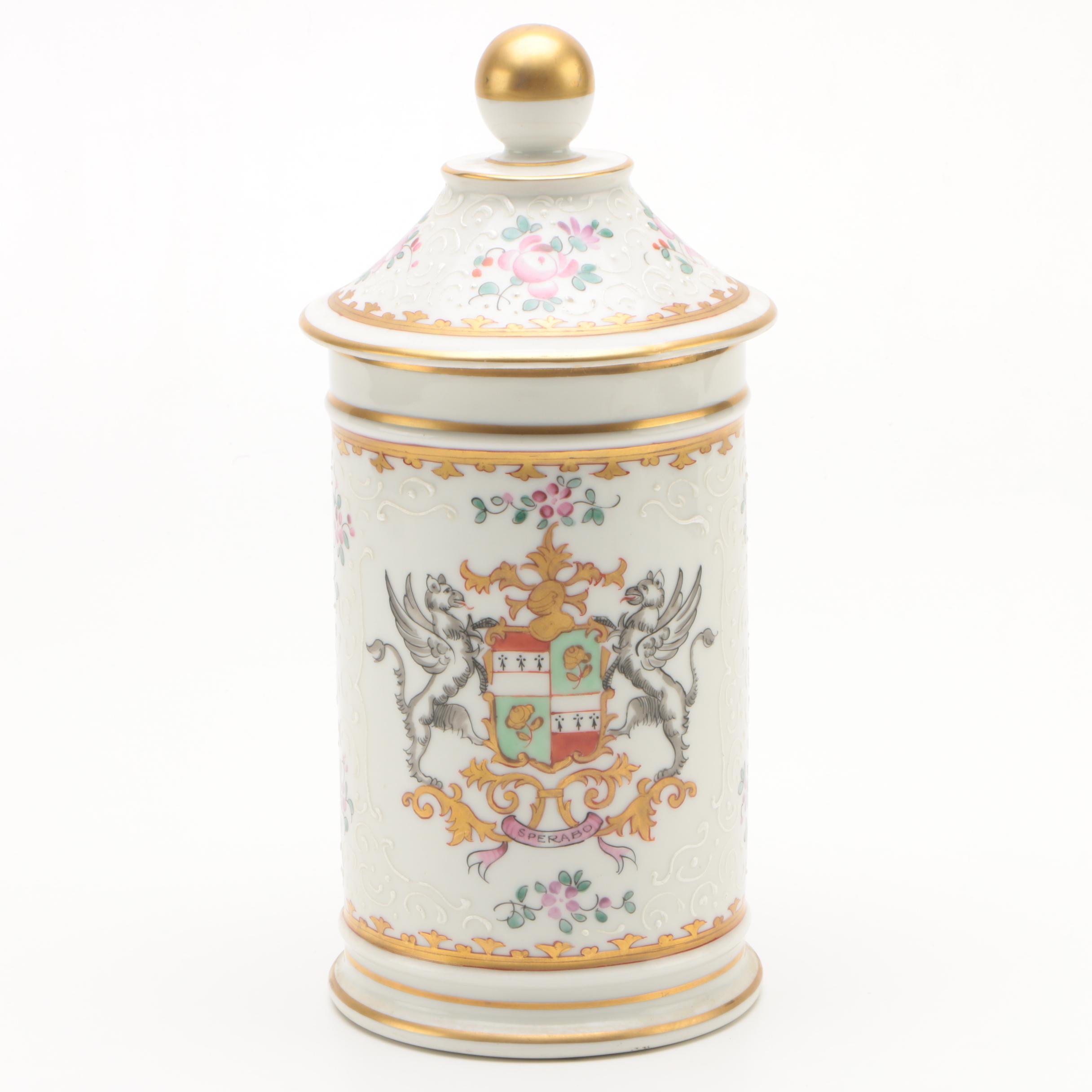Hand-Painted French Sampson Porcelain Armorial Apothecary Jar