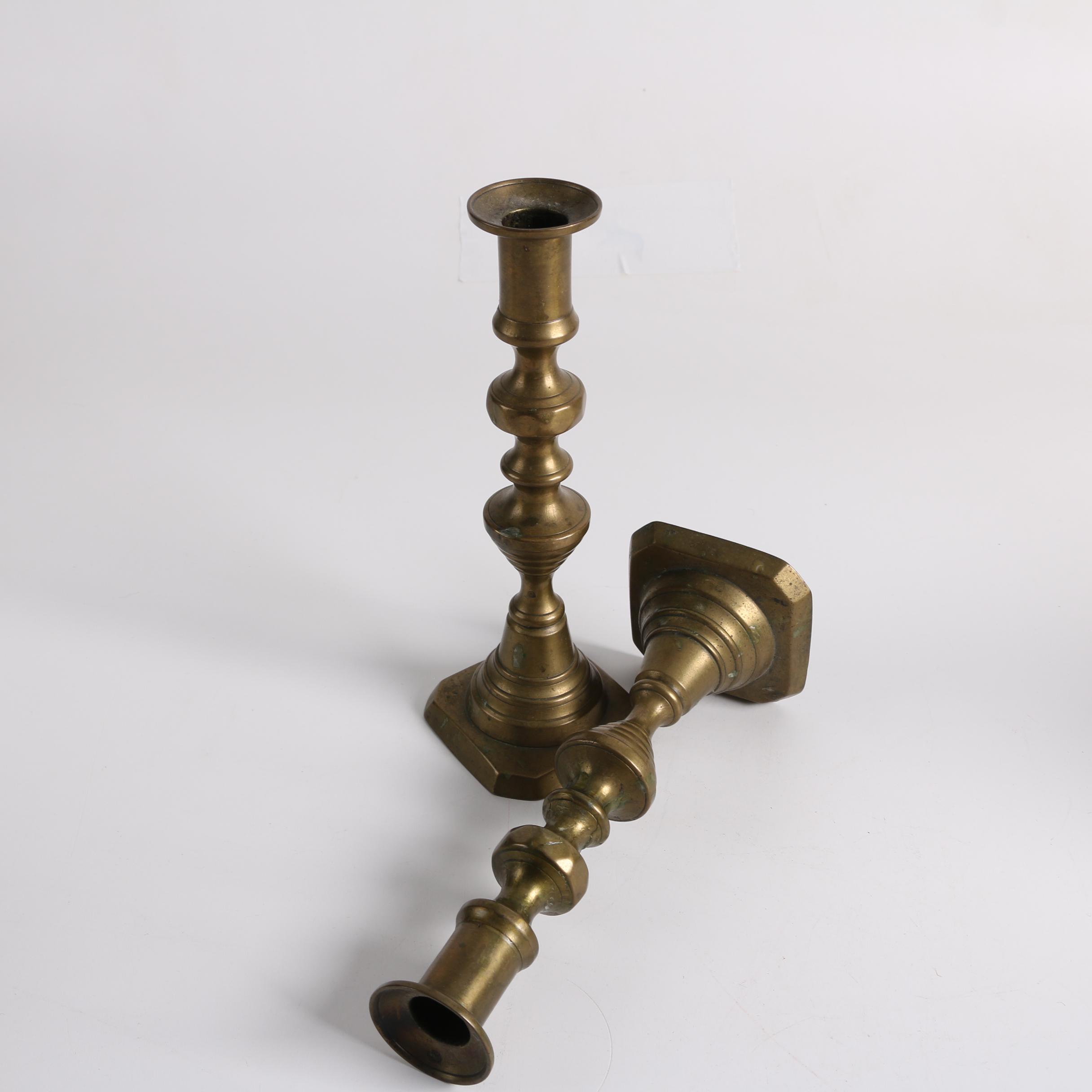 Vintage Brass Candleholders and Pressed Glass Candy Dish