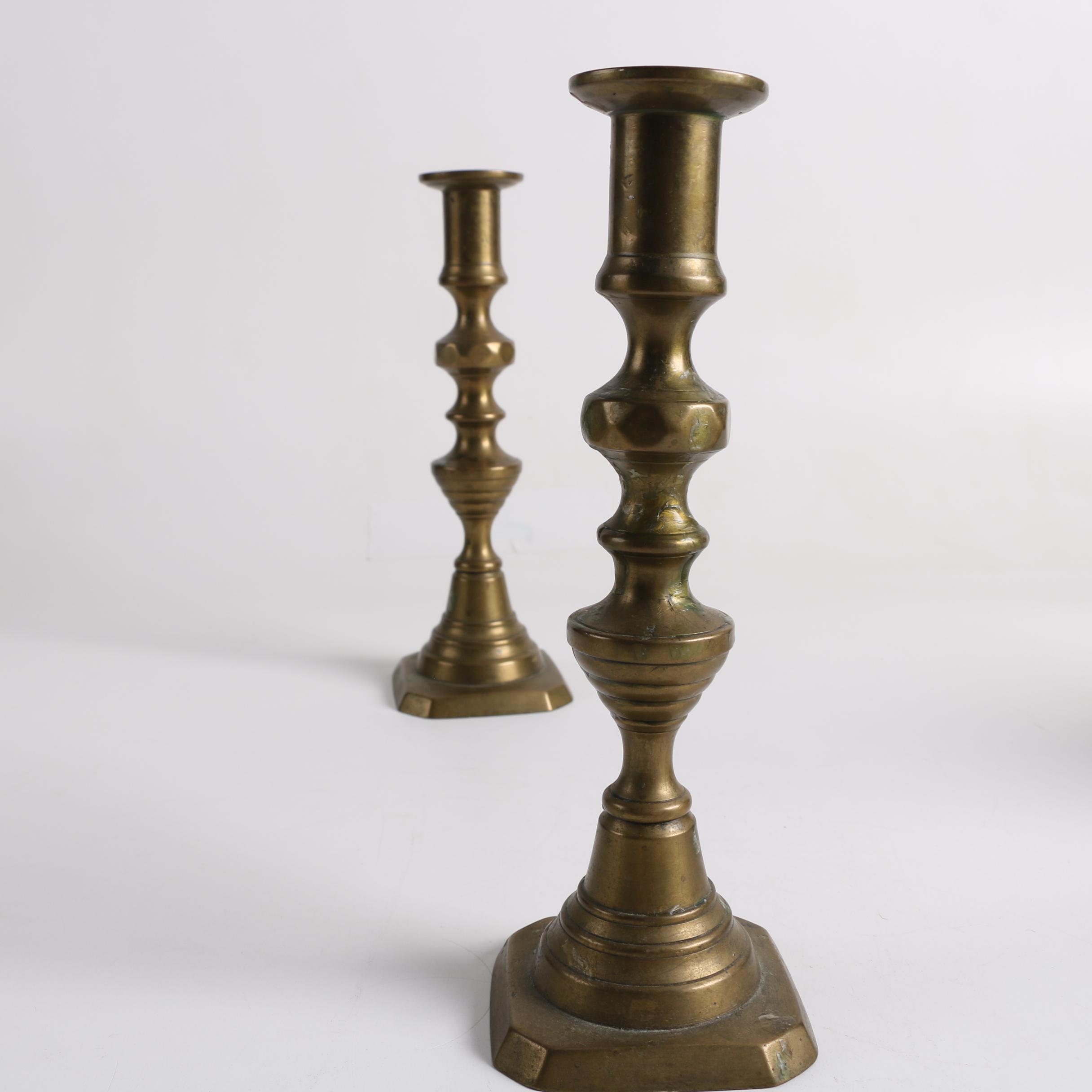 Vintage Brass Candleholders and Pressed Glass Candy Dish