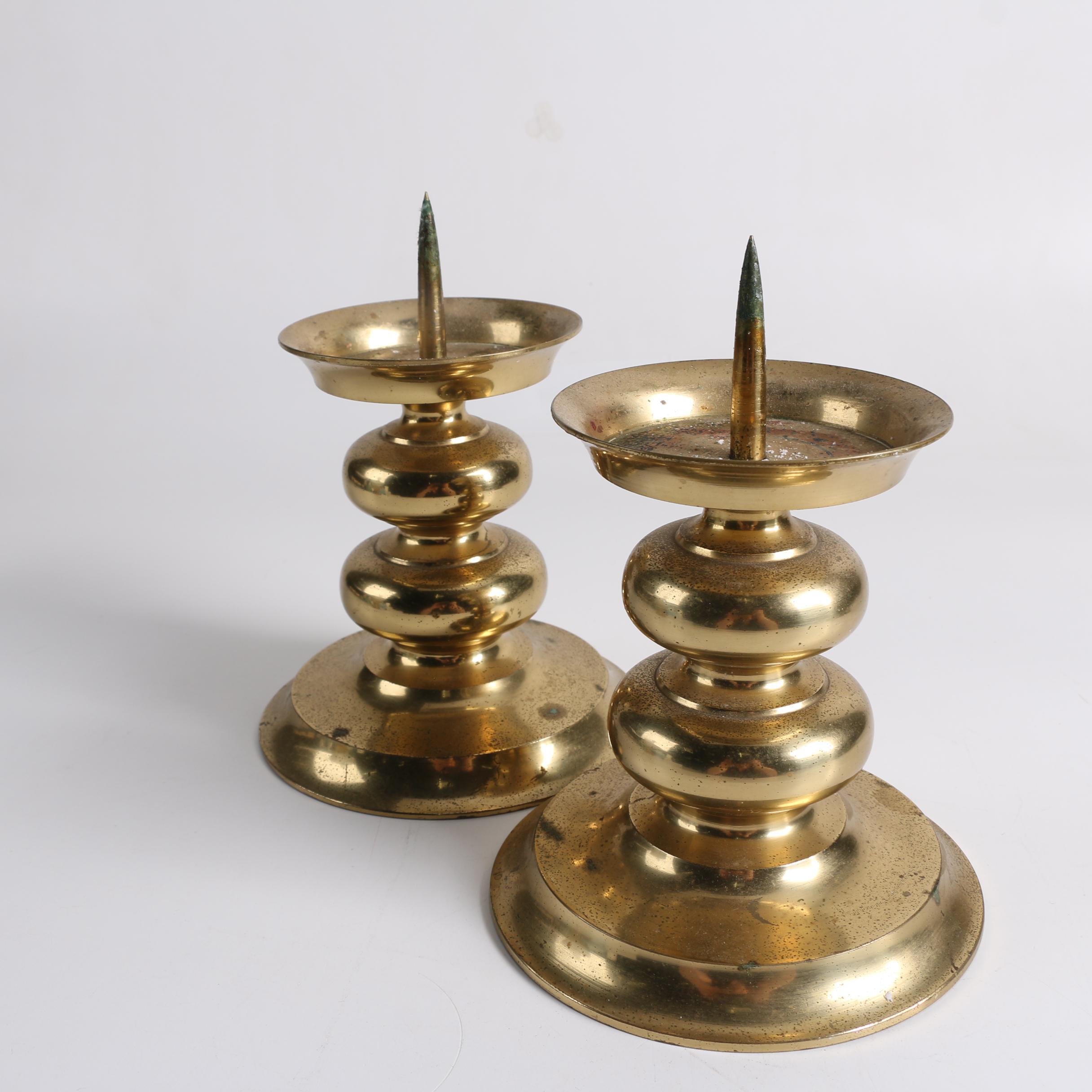 Vintage Brass Candleholders and Pressed Glass Candy Dish