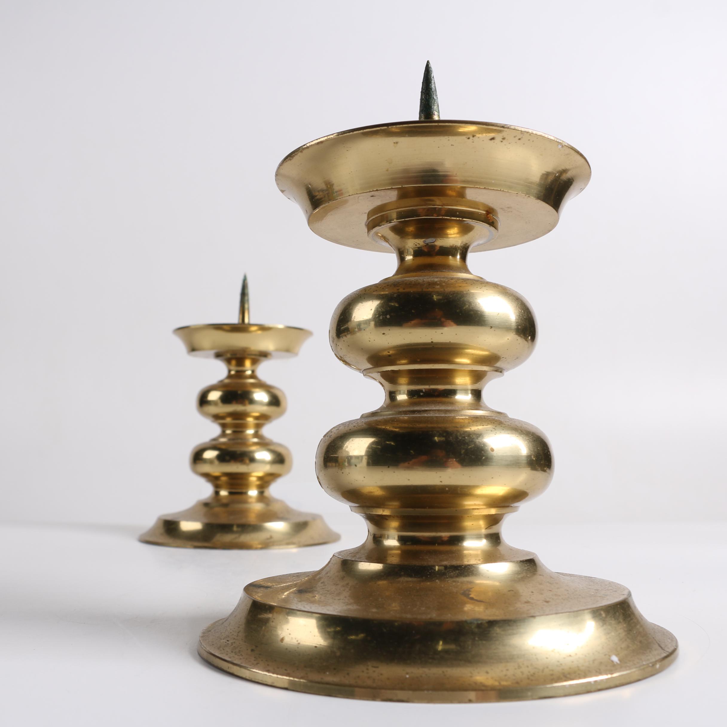 Vintage Brass Candleholders and Pressed Glass Candy Dish