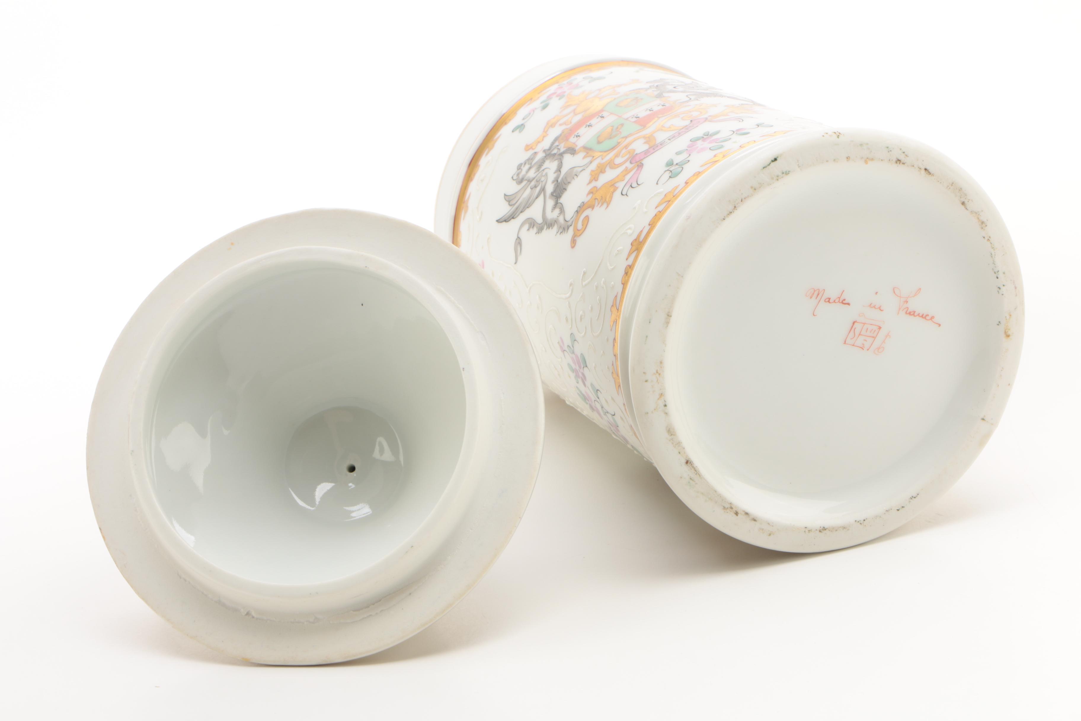 Hand-Painted French Sampson Porcelain Armorial Apothecary Jar