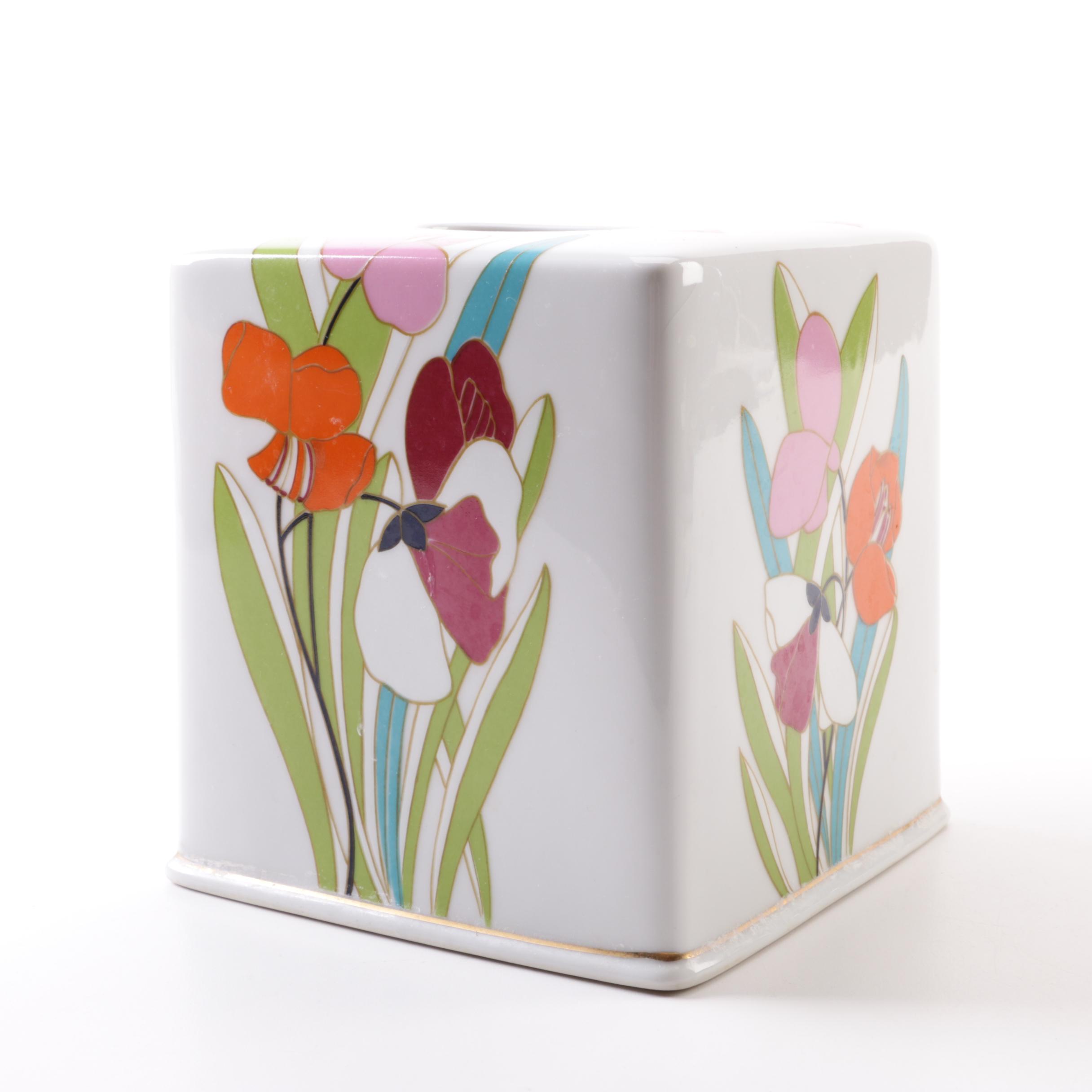 Bright Floral Ceramic Tissue Box Cover