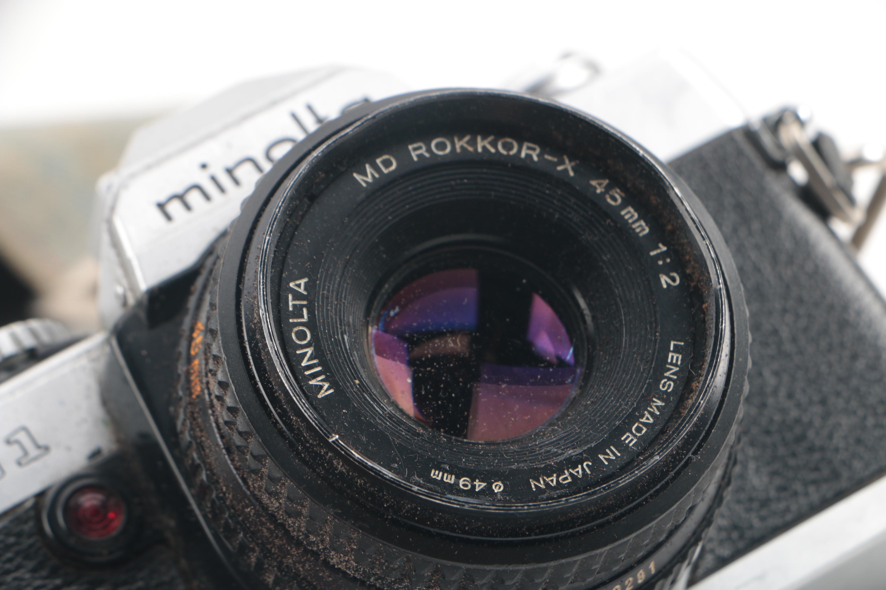 Vintage Minolta XG 1 35mm SLR Camera with Flash and Lens