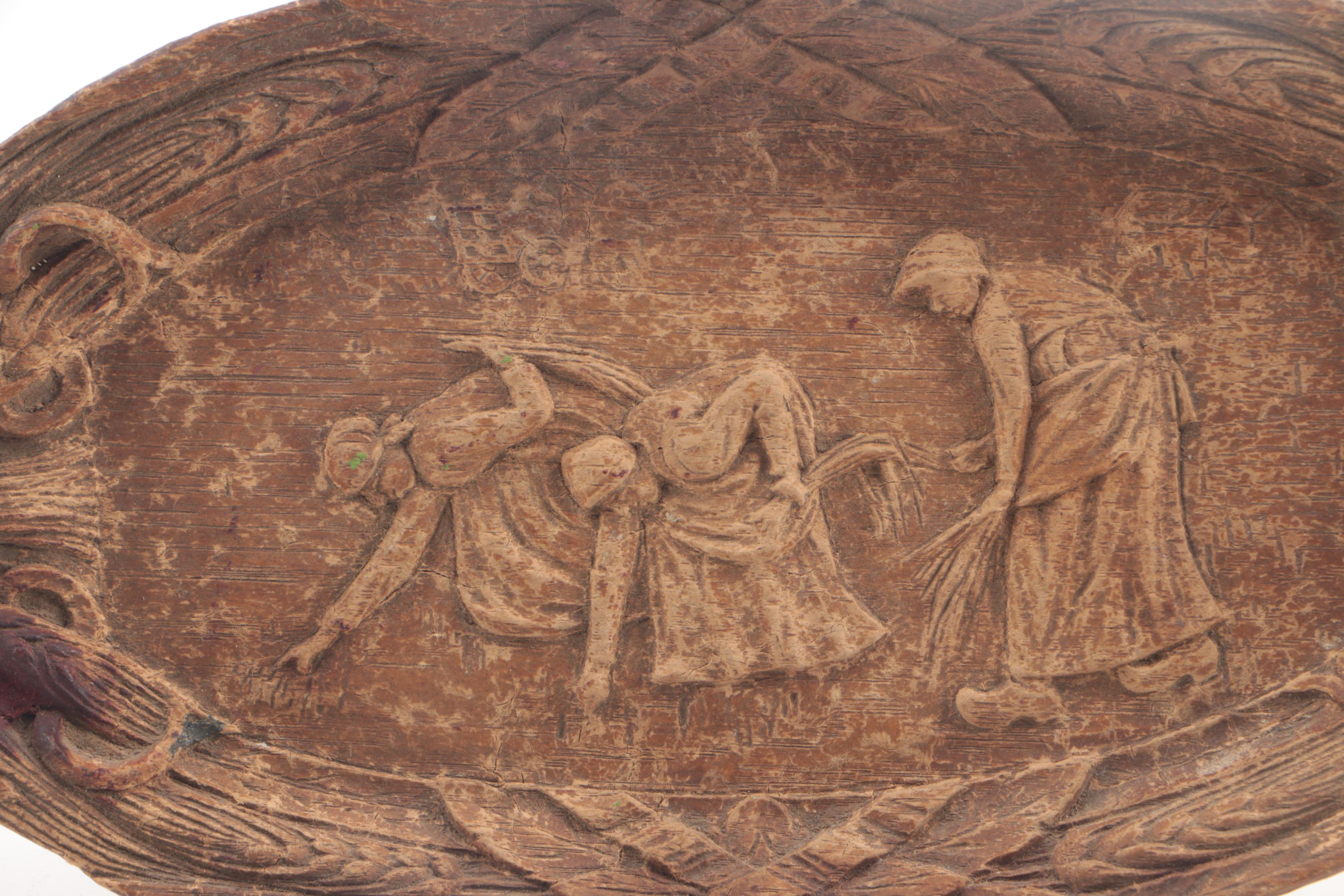 Vintage Dutch Carved Wooden Bread Tray with Figural Design