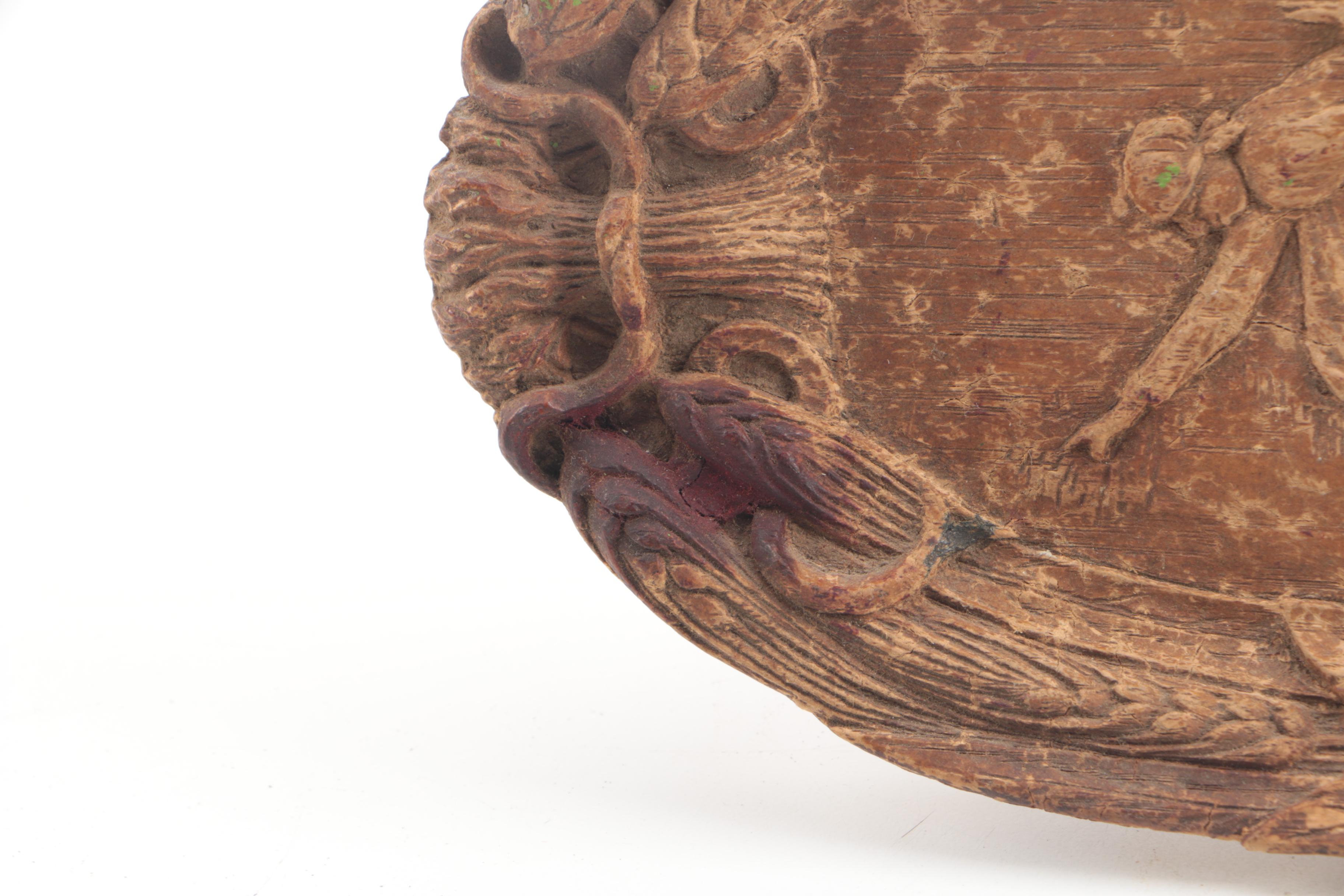 Vintage Dutch Carved Wooden Bread Tray with Figural Design