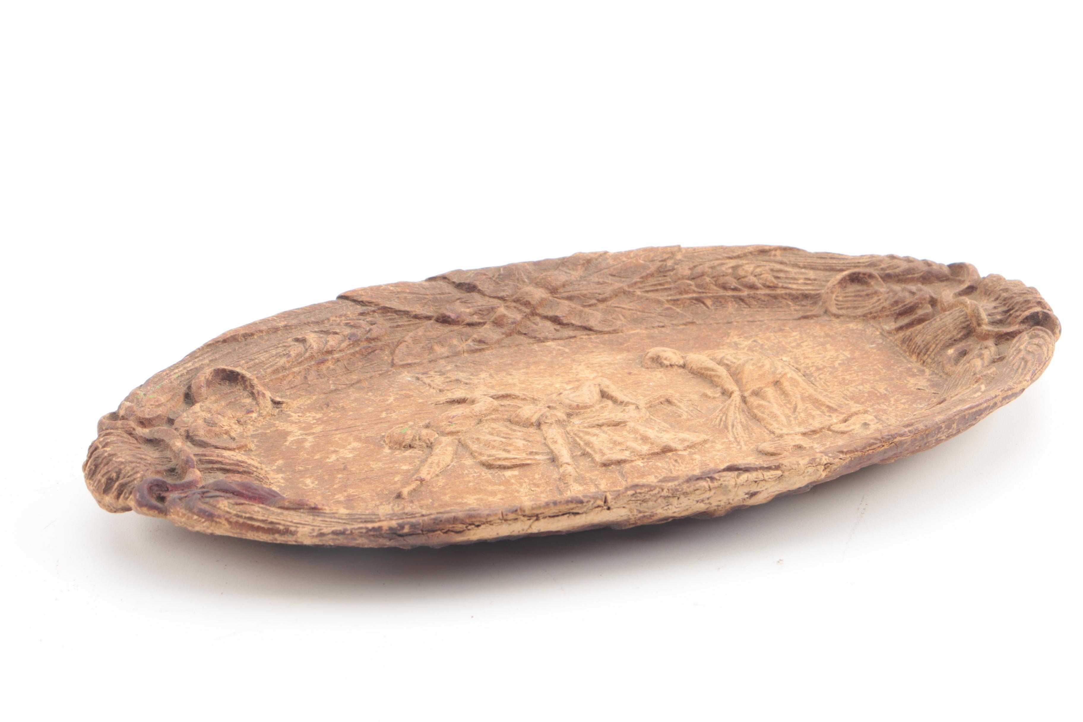 Vintage Dutch Carved Wooden Bread Tray with Figural Design