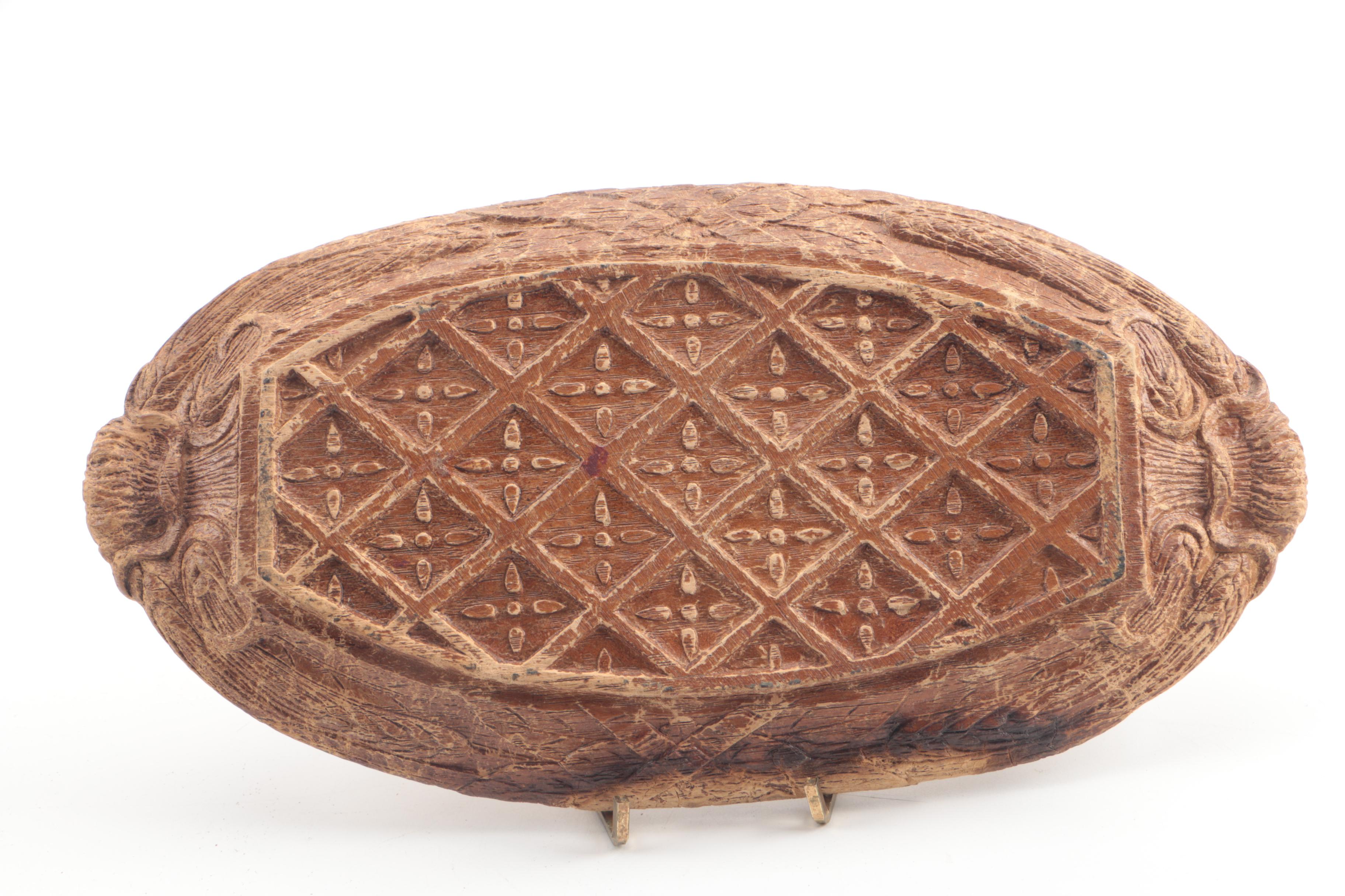 Vintage Dutch Carved Wooden Bread Tray with Figural Design