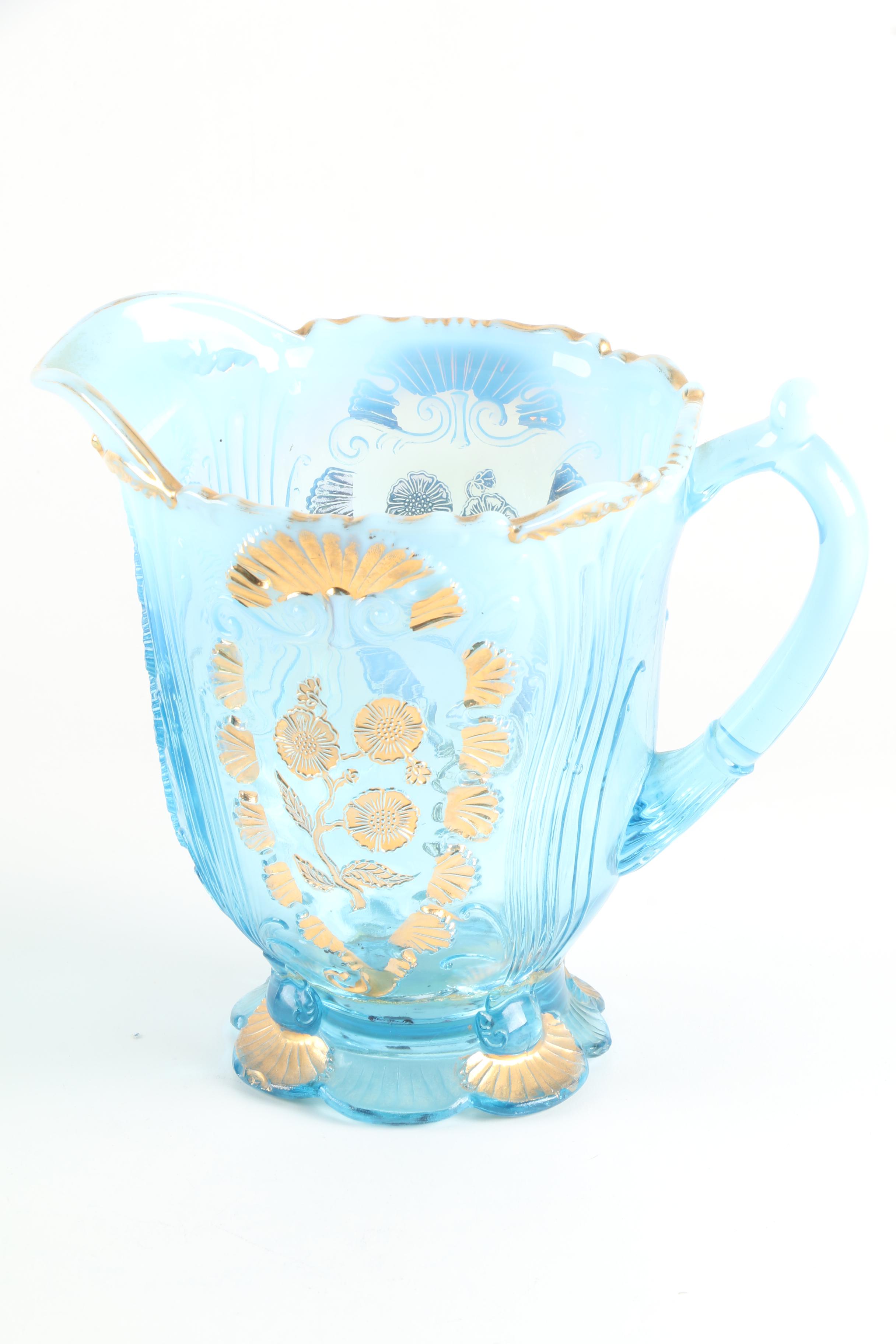 Early American Style Opalescent Blue Pressed Glass Serveware