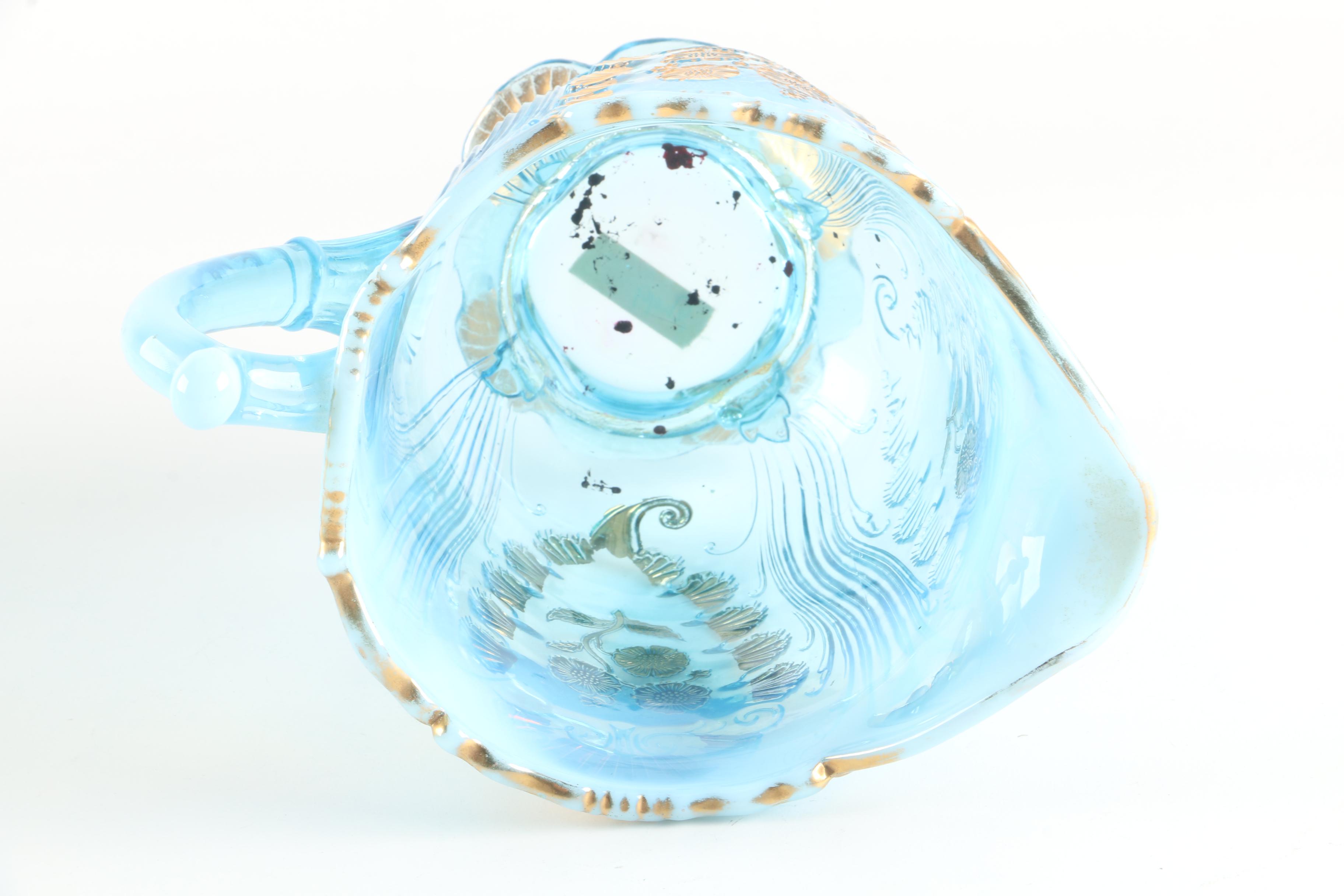 Early American Style Opalescent Blue Pressed Glass Serveware