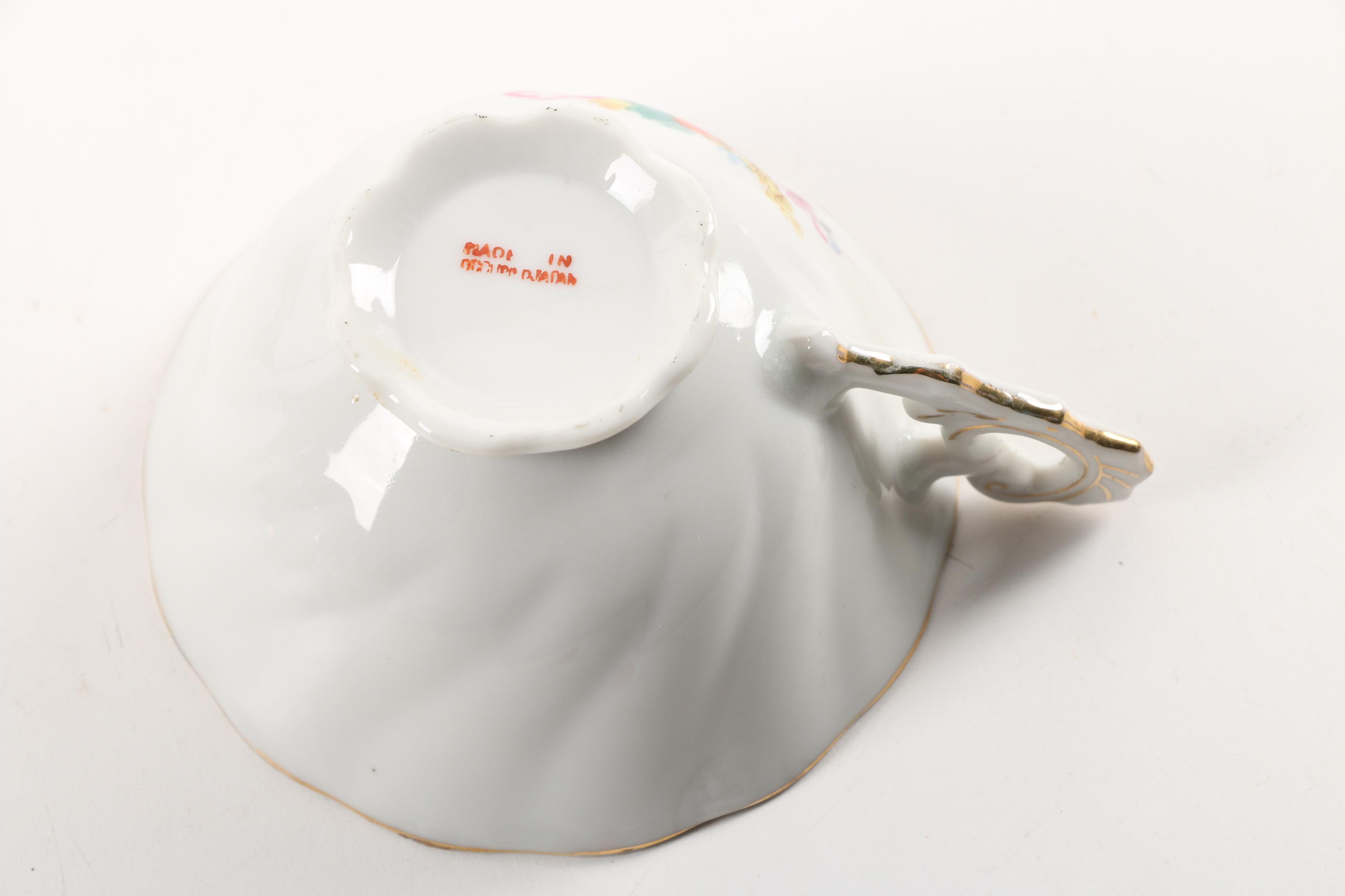 Vintage Japanese Floral Themed Porcelain Teacups and Saucers