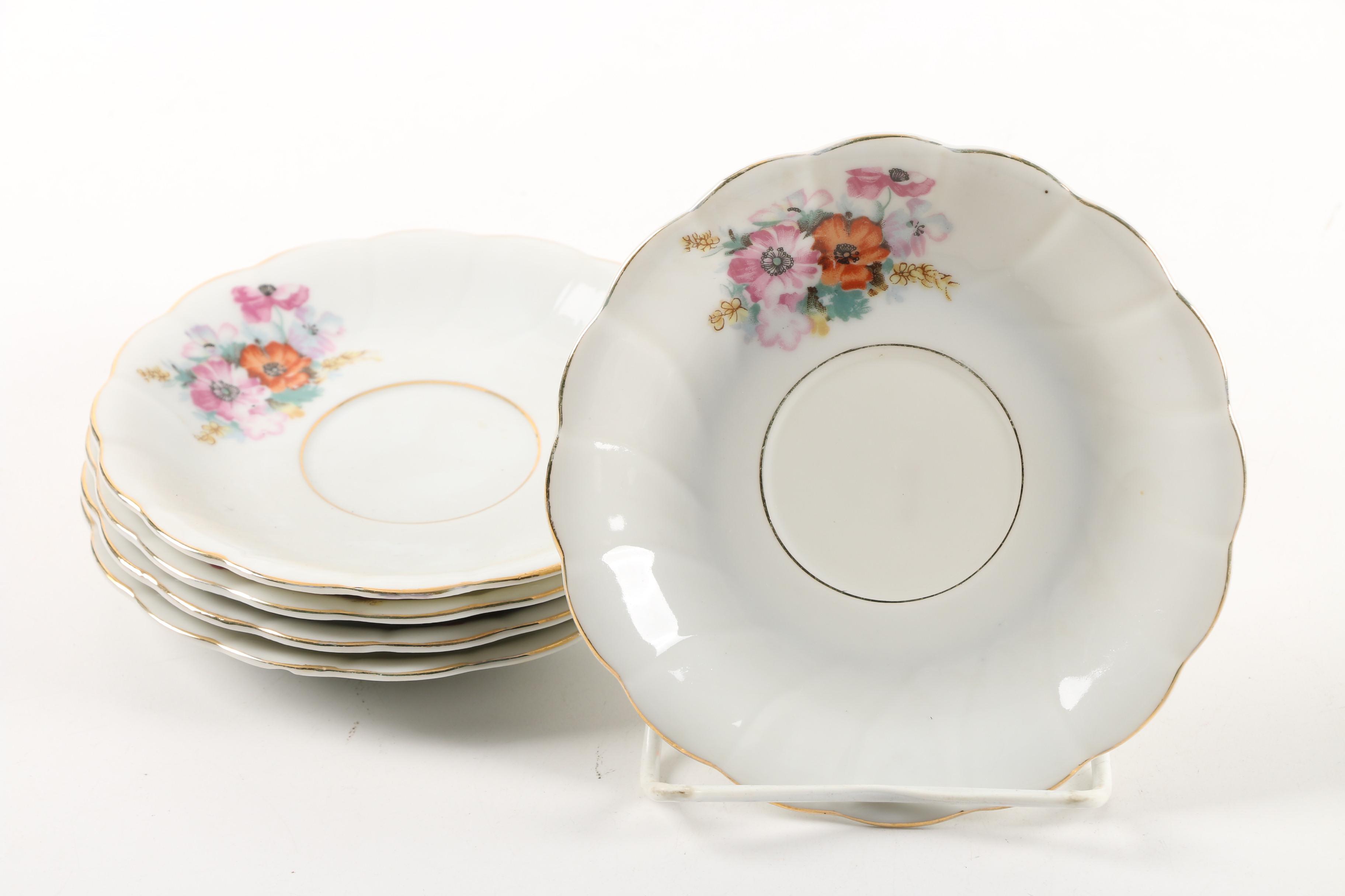 Vintage Japanese Floral Themed Porcelain Teacups and Saucers