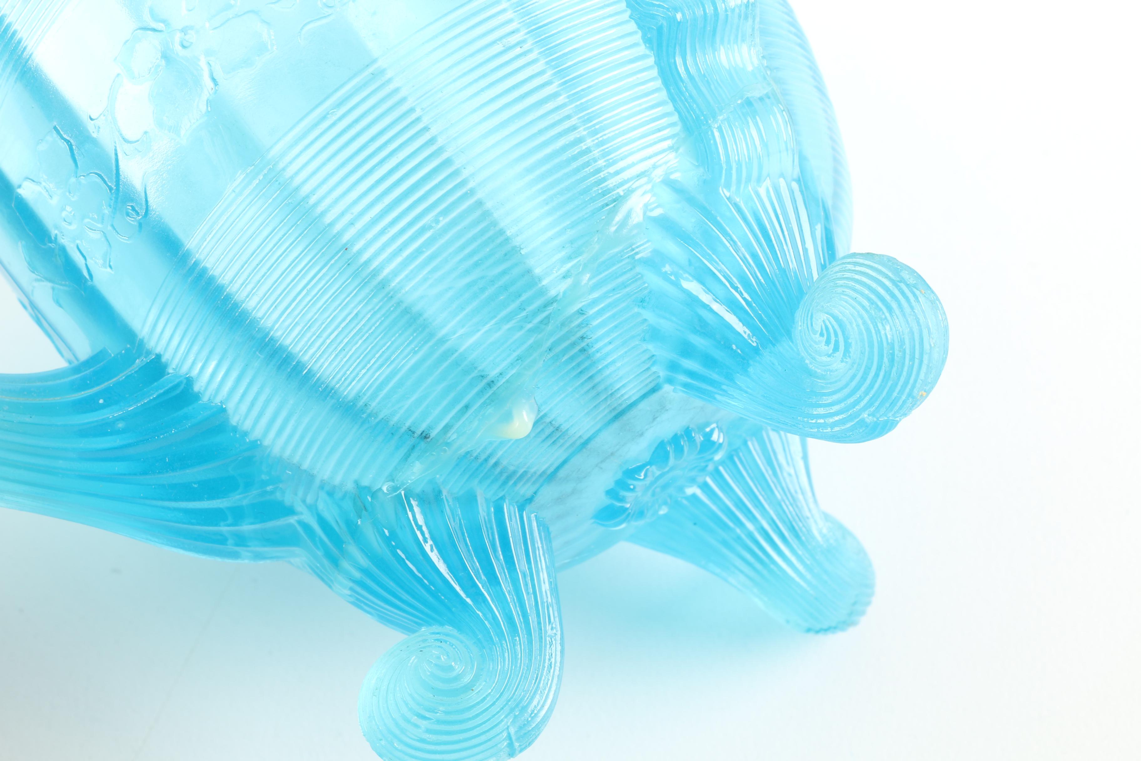 Early American Style Opalescent Blue Pressed Glass Serveware