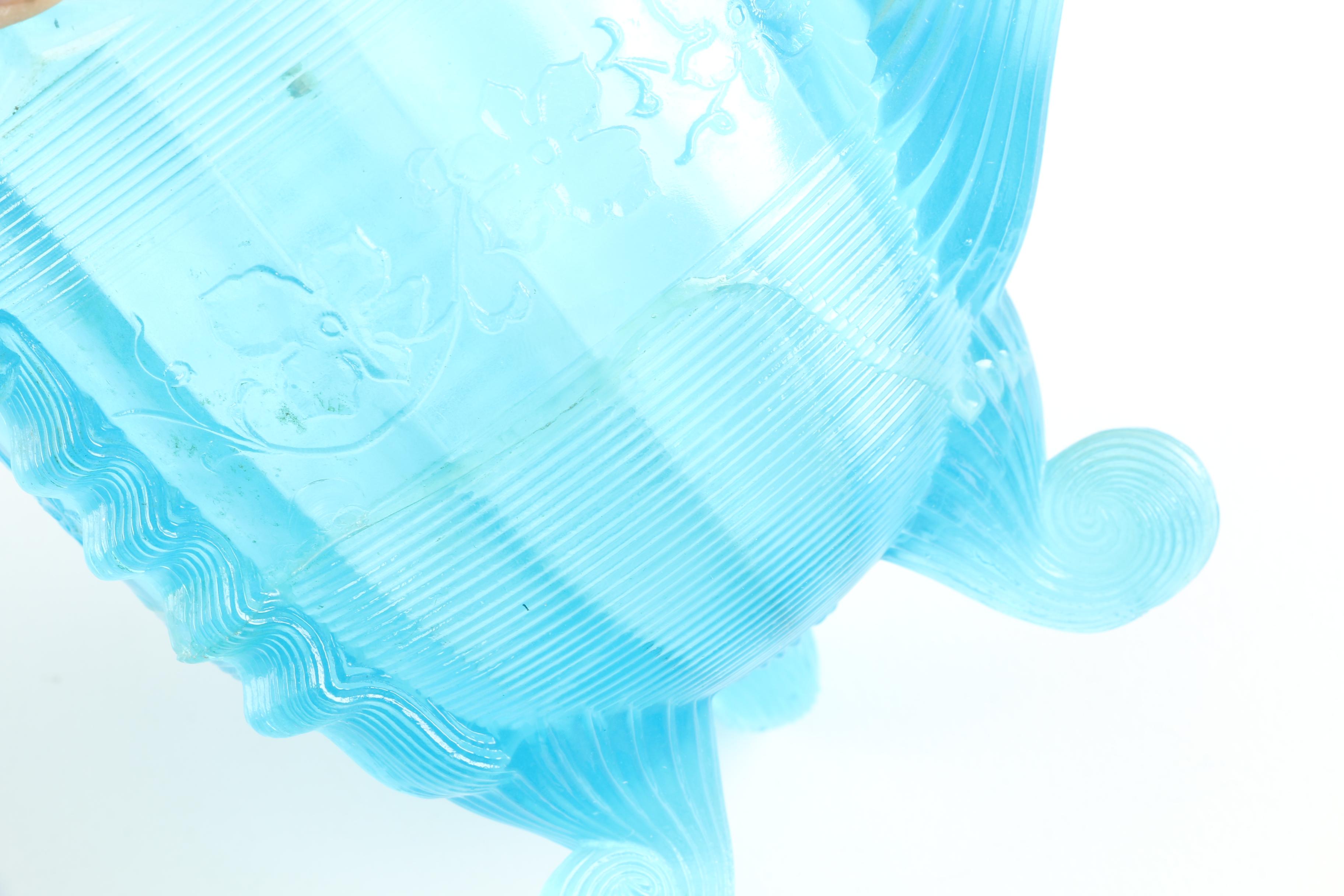 Early American Style Opalescent Blue Pressed Glass Serveware