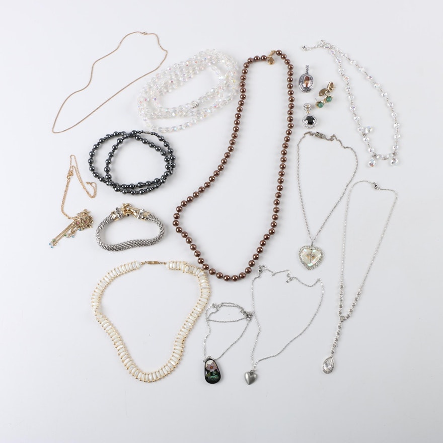 Gold-Tone Hematite, Unakite, Imitation Pearl, and Cubic Zirconia Jewelry