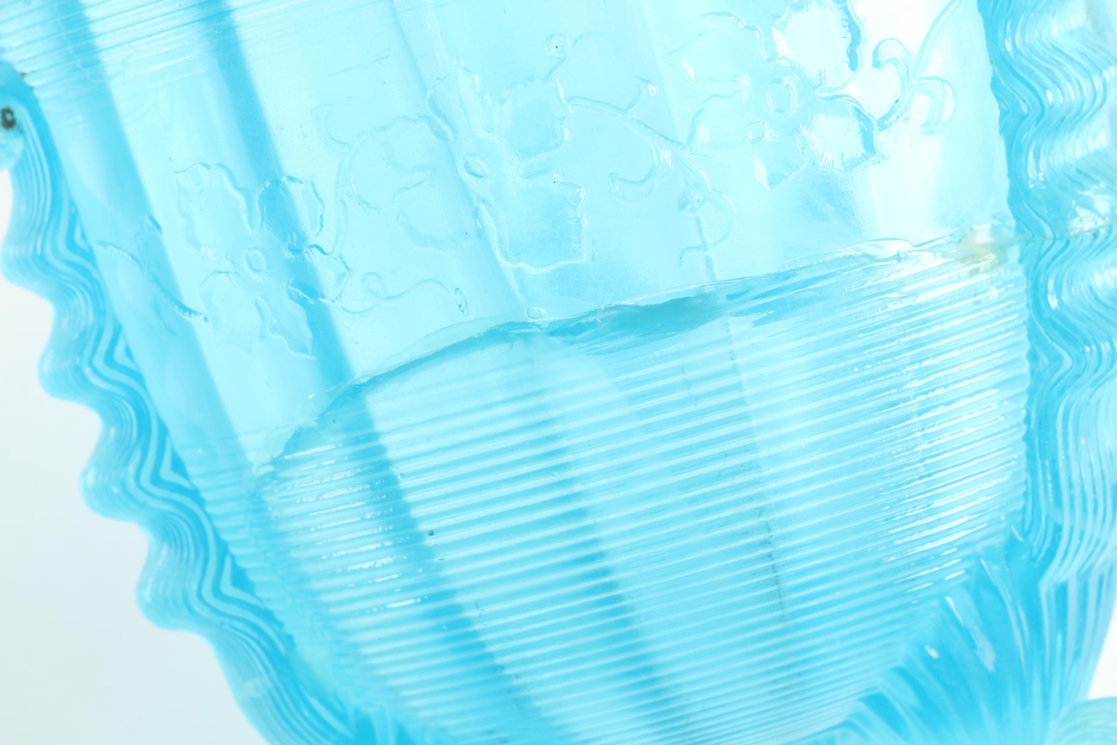 Early American Style Opalescent Blue Pressed Glass Serveware