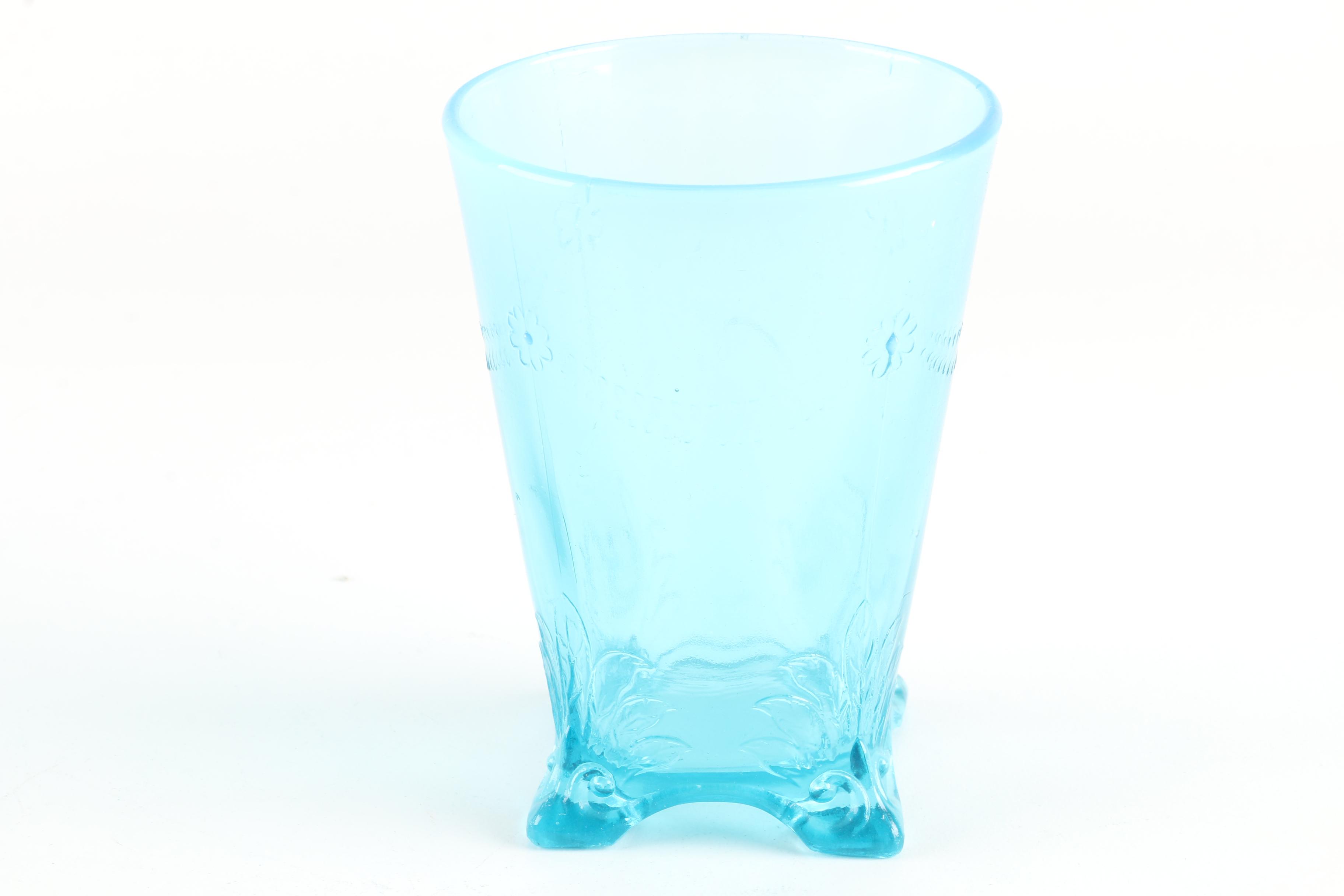 Early American Style Opalescent Blue Pressed Glass Serveware