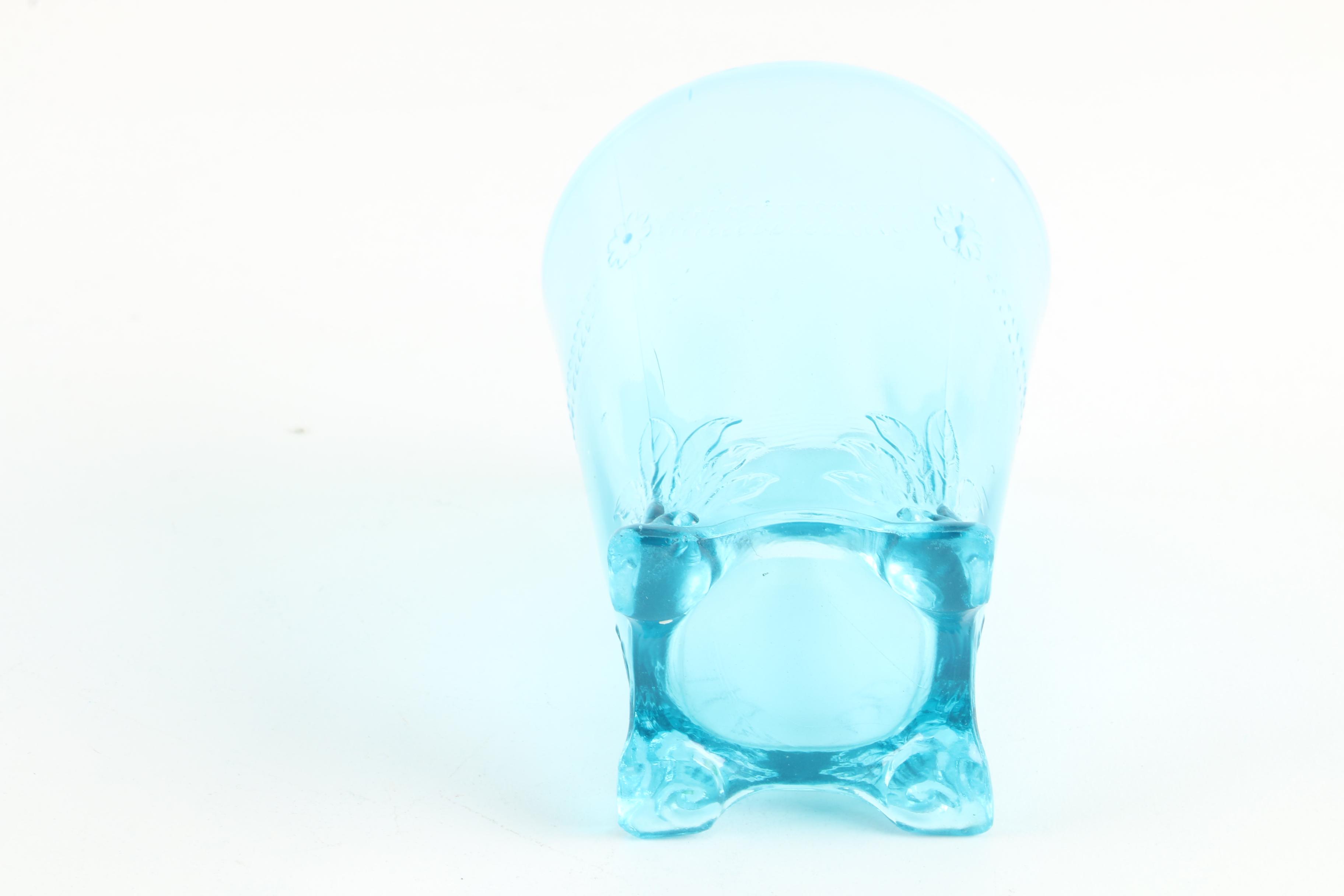 Early American Style Opalescent Blue Pressed Glass Serveware