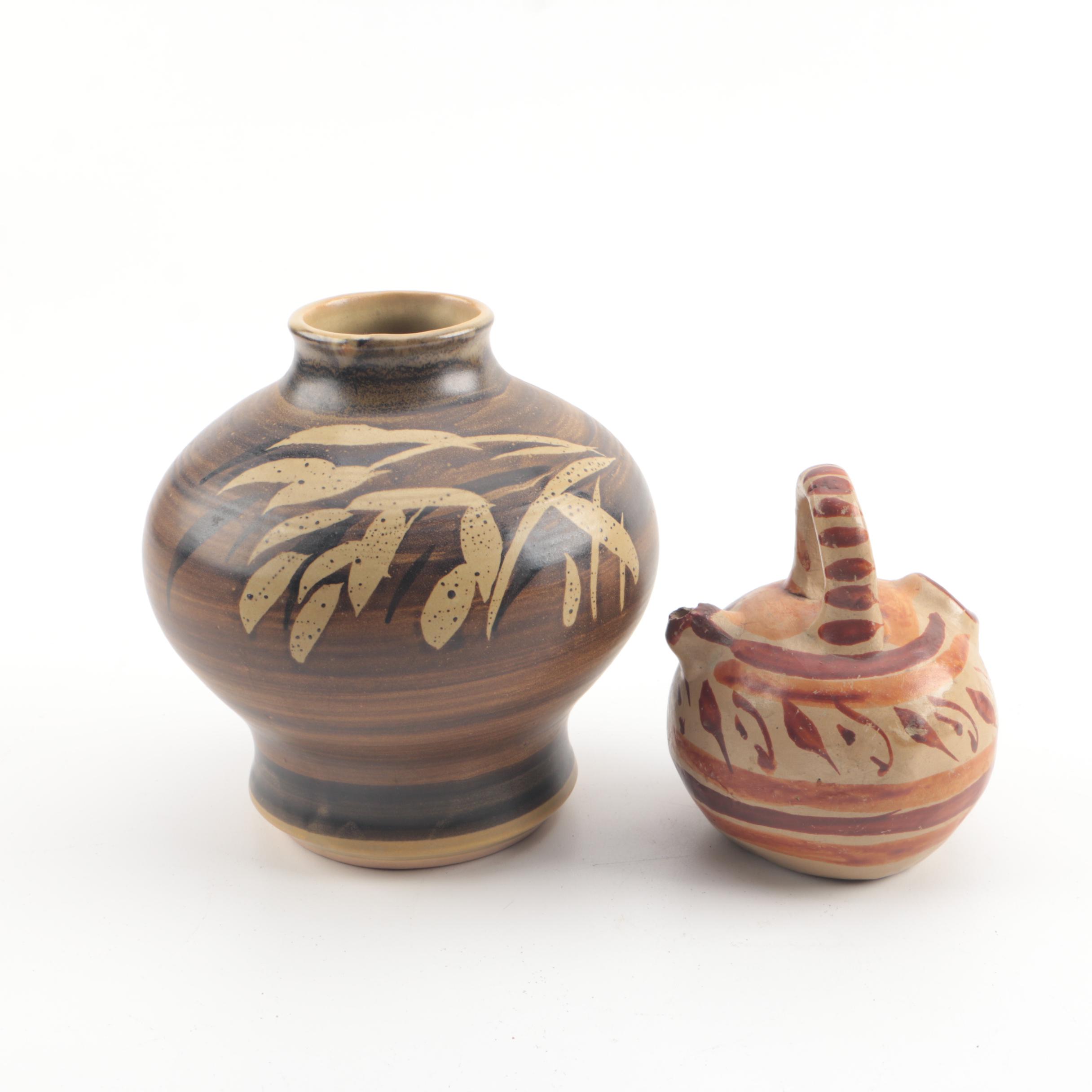 Vintage B Welsh Pacific Stoneware Vase and Mexican Jug