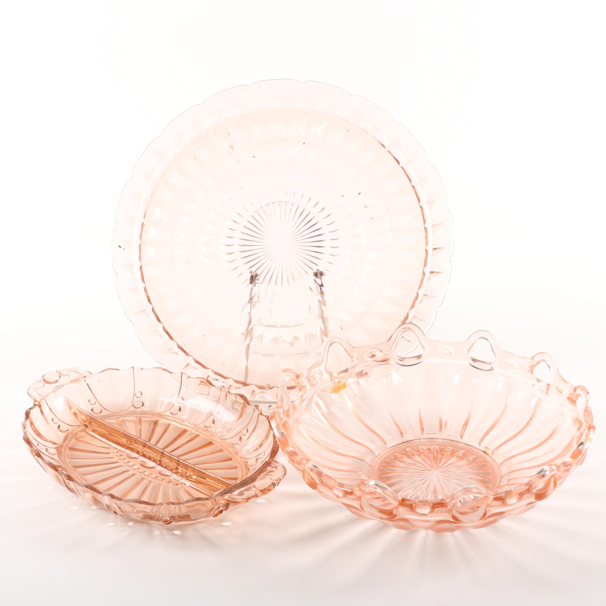 Vintage Pink Depression Glass Serveware Featuring Jeanette "Windsor" Torte Plate