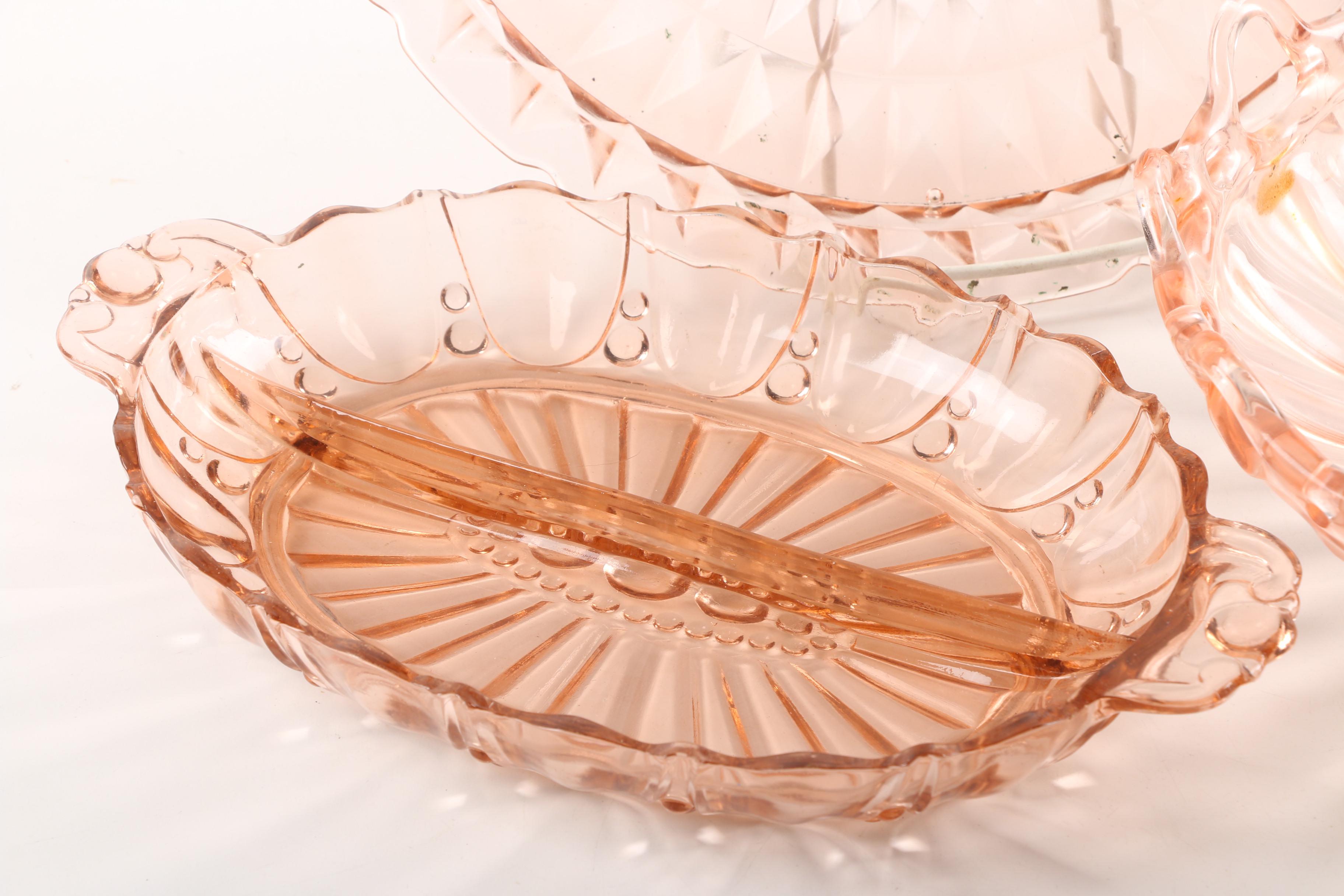 Vintage Pink Depression Glass Serveware Featuring Jeanette "Windsor" Torte Plate