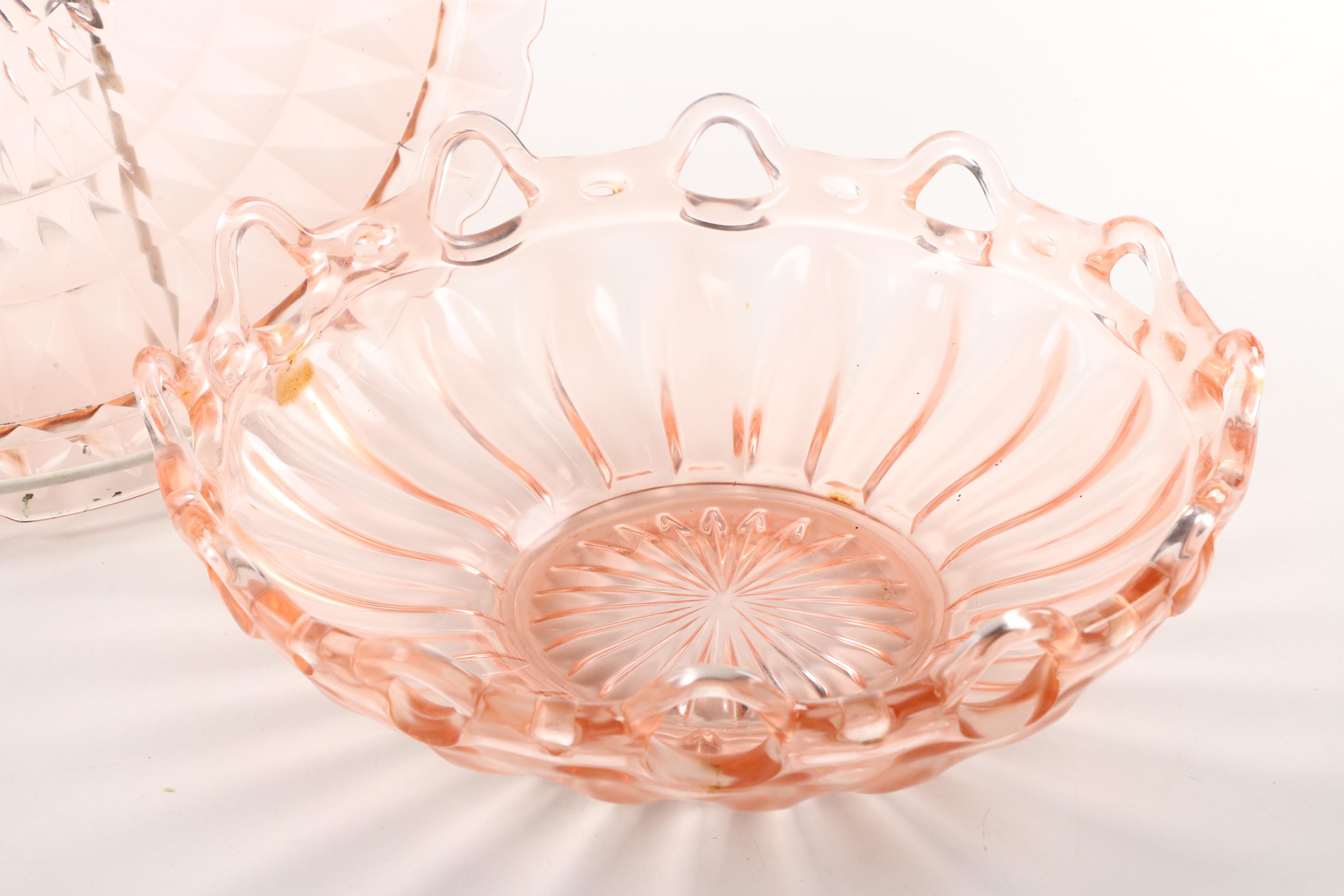 Vintage Pink Depression Glass Serveware Featuring Jeanette "Windsor" Torte Plate