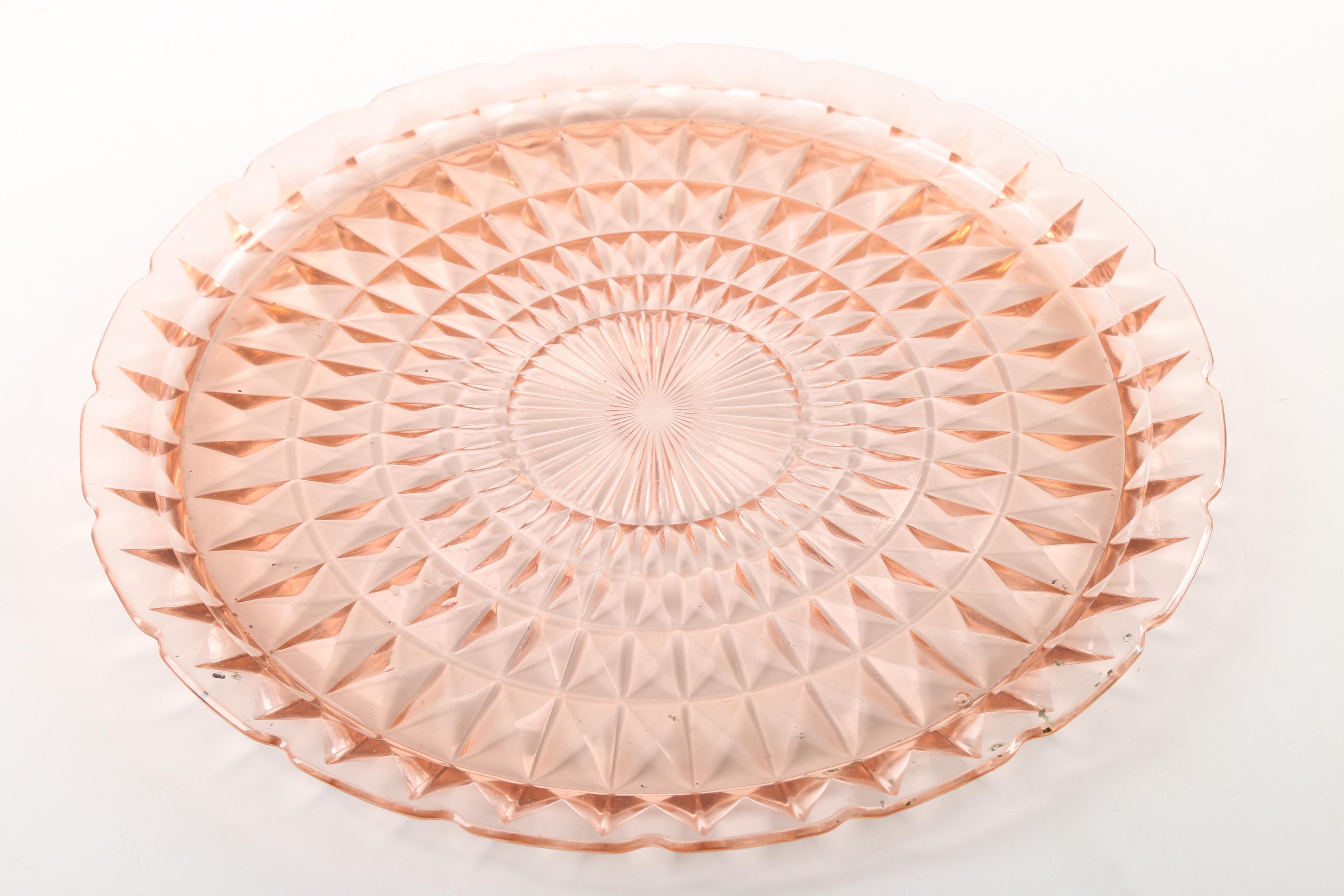 Vintage Pink Depression Glass Serveware Featuring Jeanette "Windsor" Torte Plate
