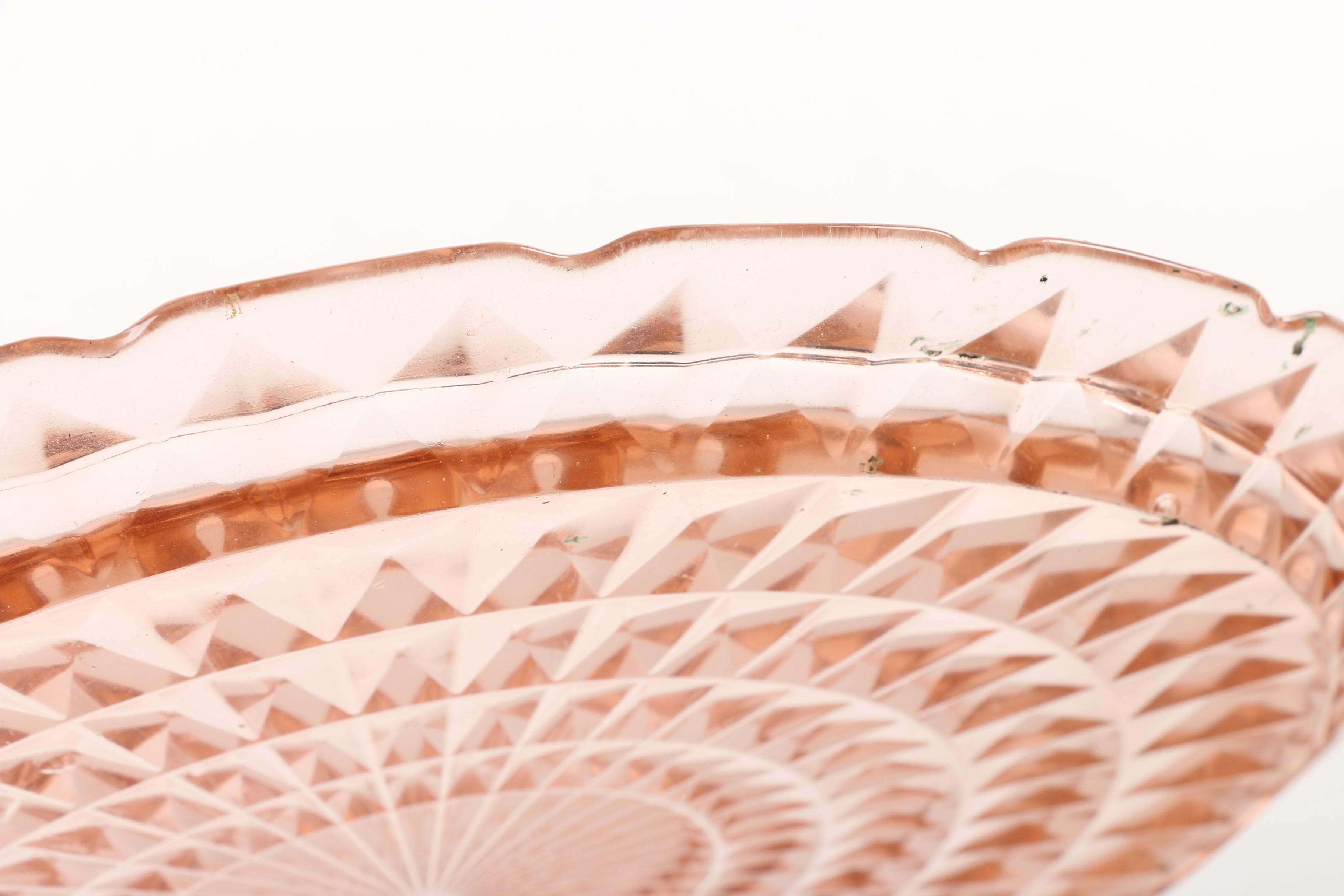 Vintage Pink Depression Glass Serveware Featuring Jeanette "Windsor" Torte Plate