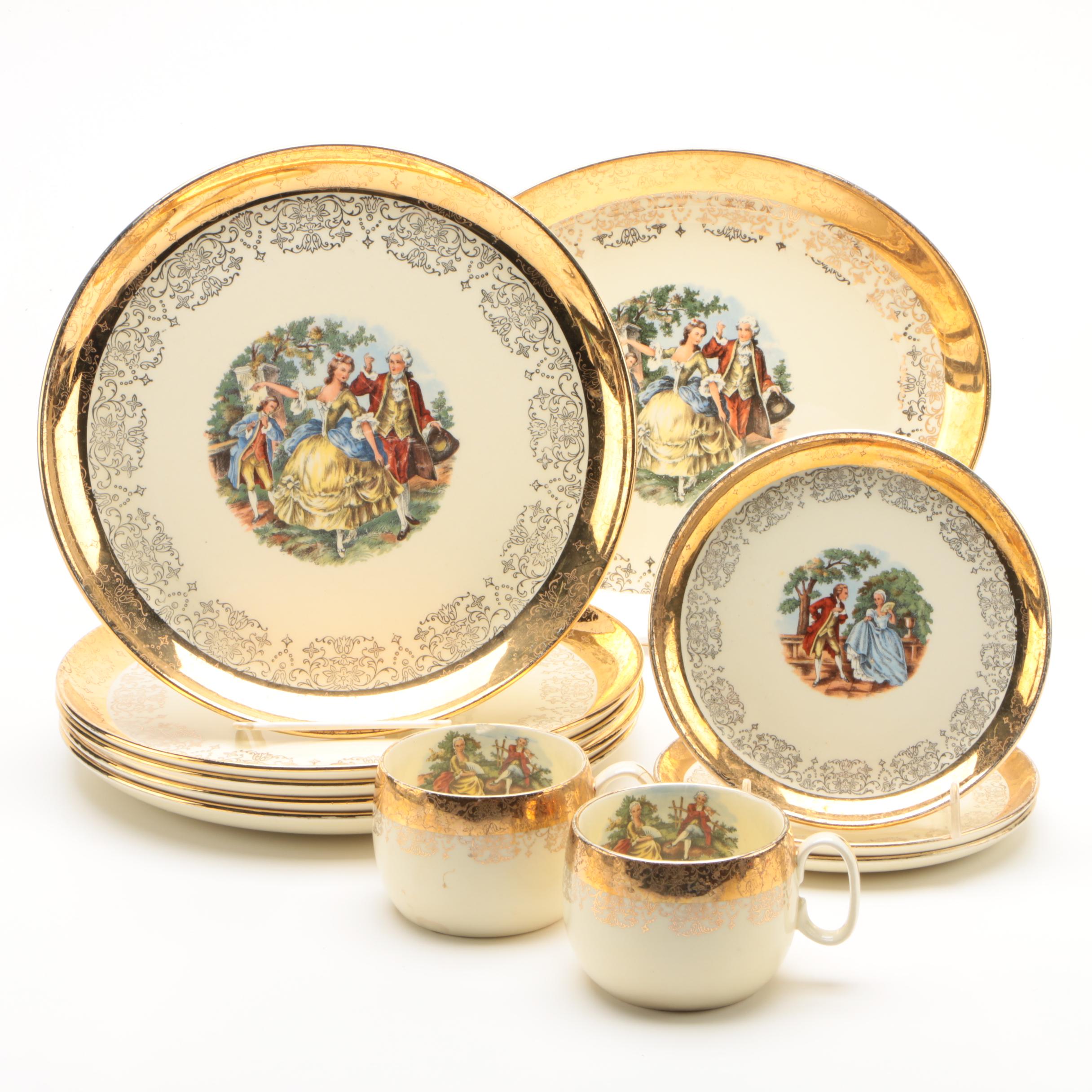 1950's Sabin "Crest-O-Gold" Colonial Themed Ceramic Tableware