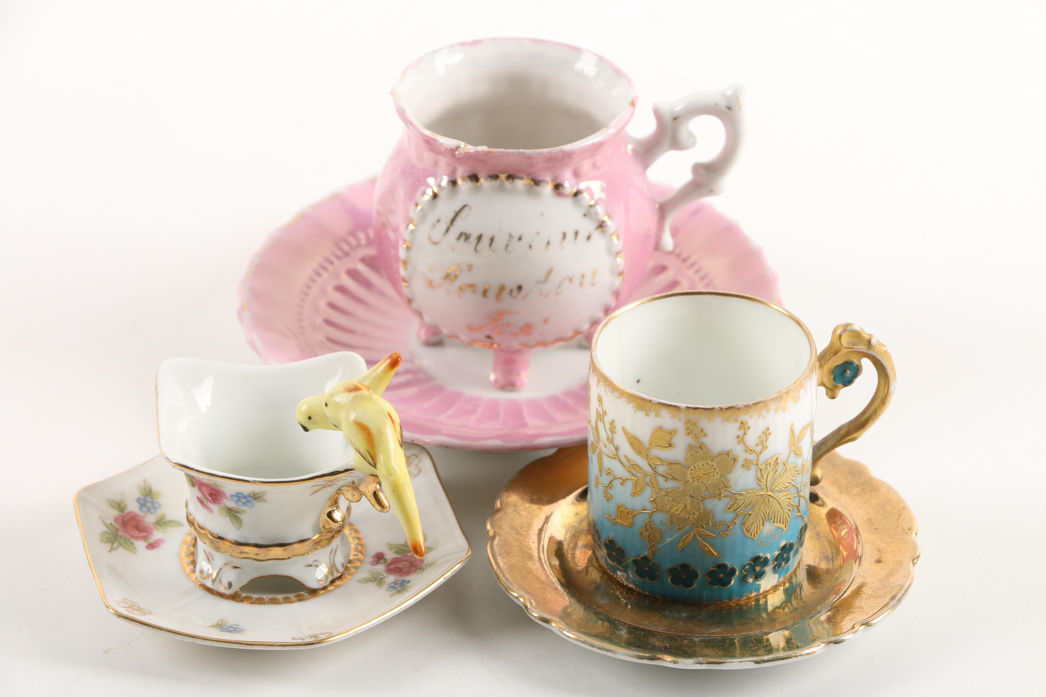 Vintage F.B. Rogers Silver Plate Serving Tray with Teacups and Saucers