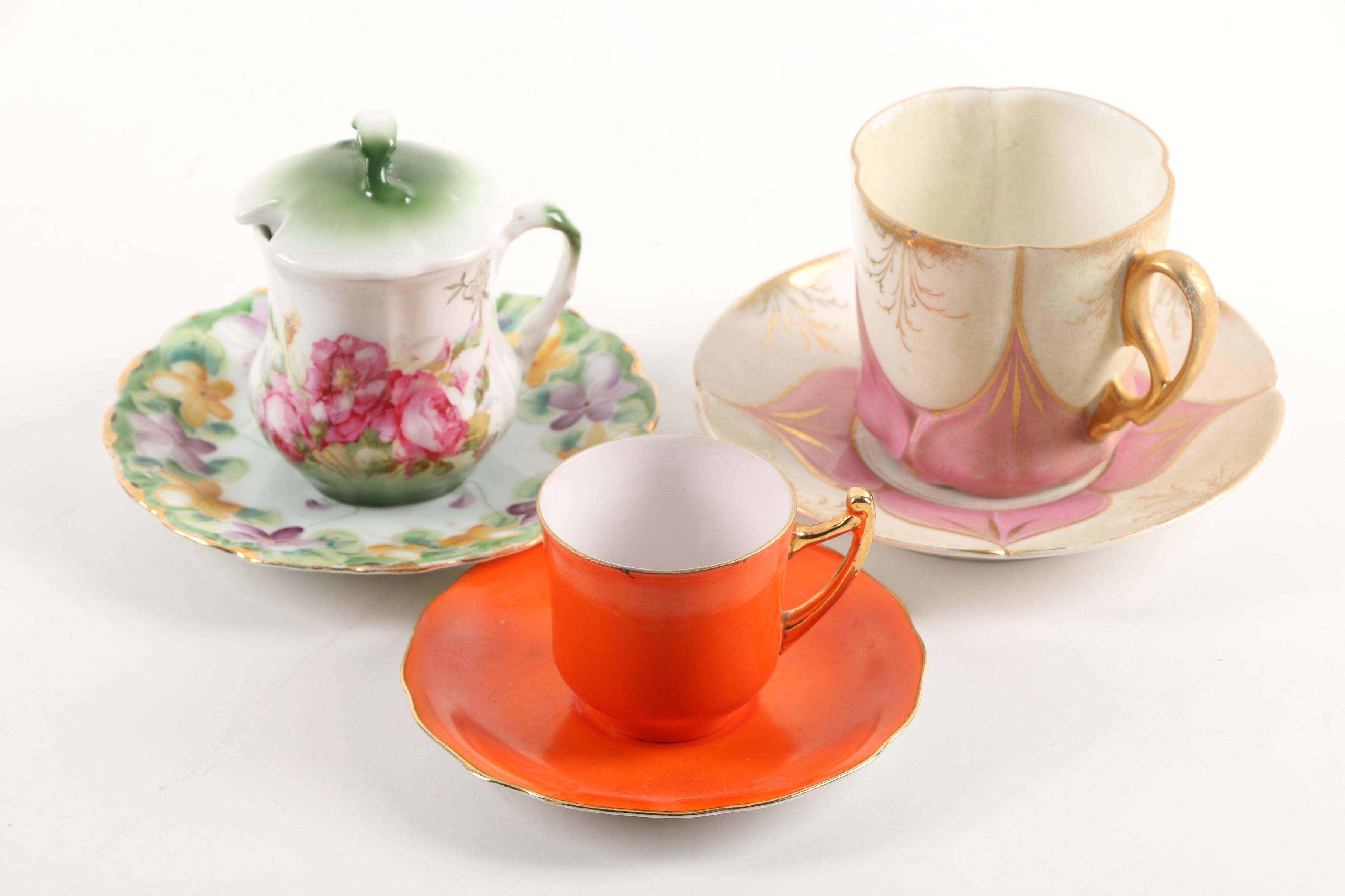 Vintage F.B. Rogers Silver Plate Serving Tray with Teacups and Saucers