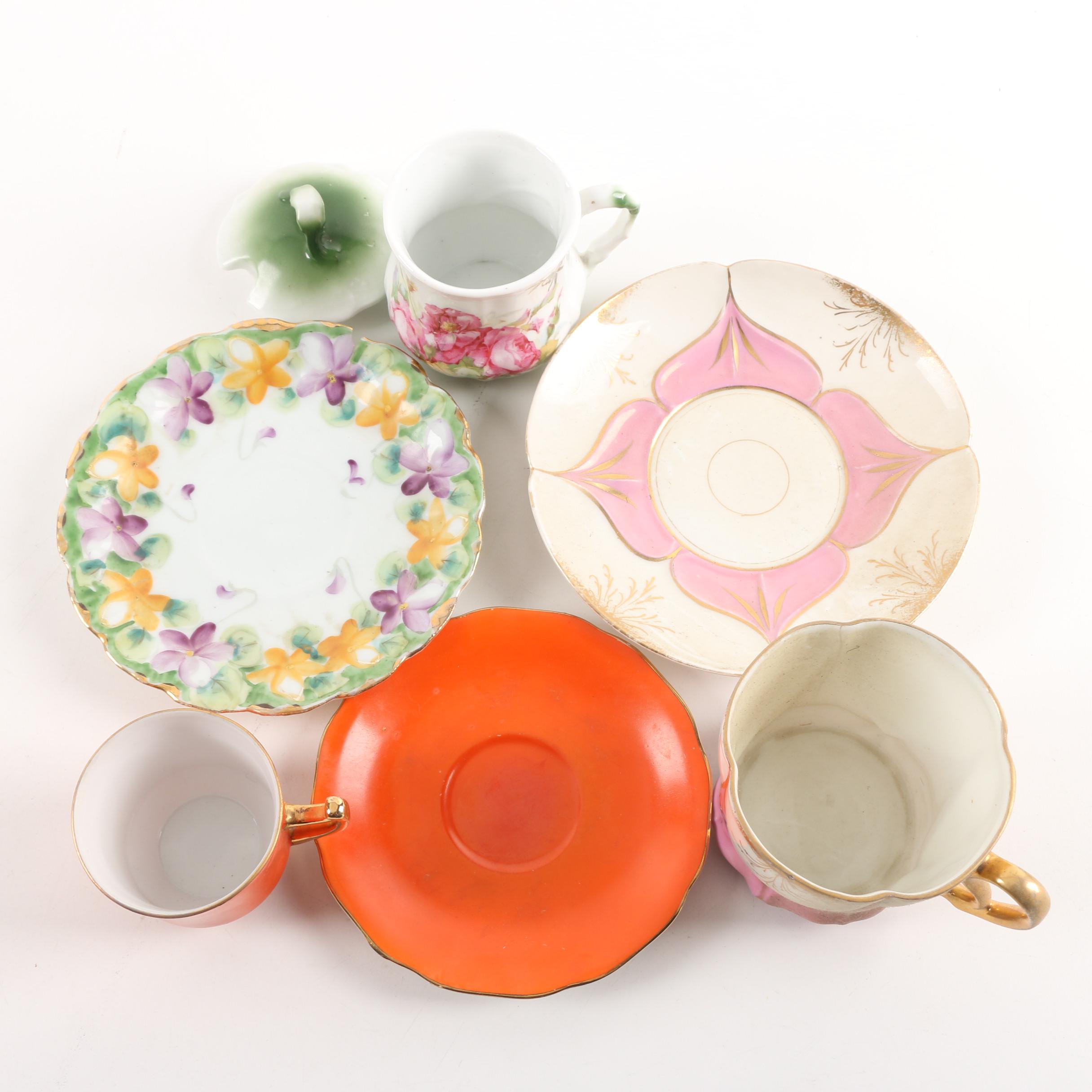 Vintage F.B. Rogers Silver Plate Serving Tray with Teacups and Saucers