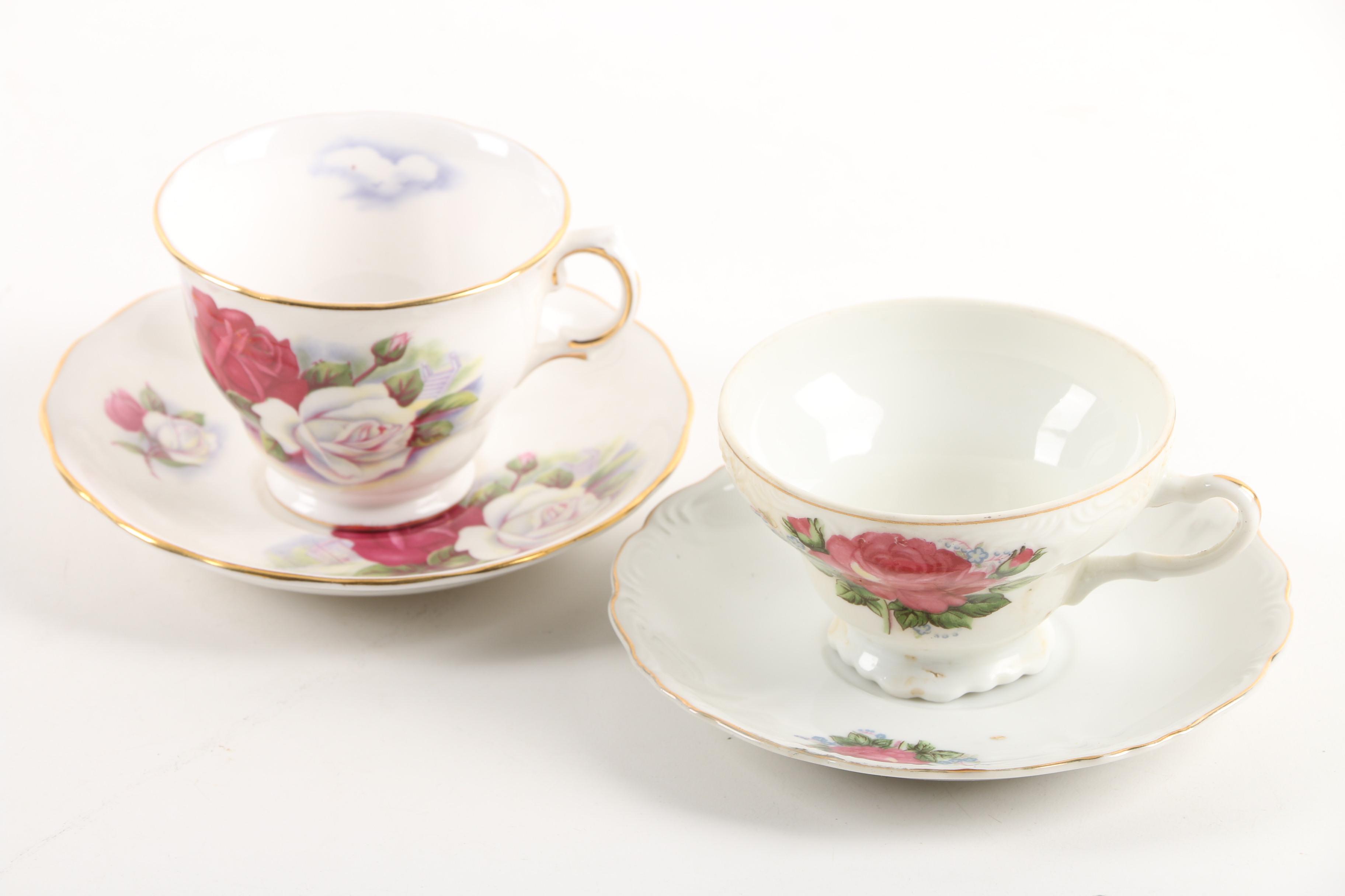 Vintage F.B. Rogers Silver Plate Serving Tray with Teacups and Saucers