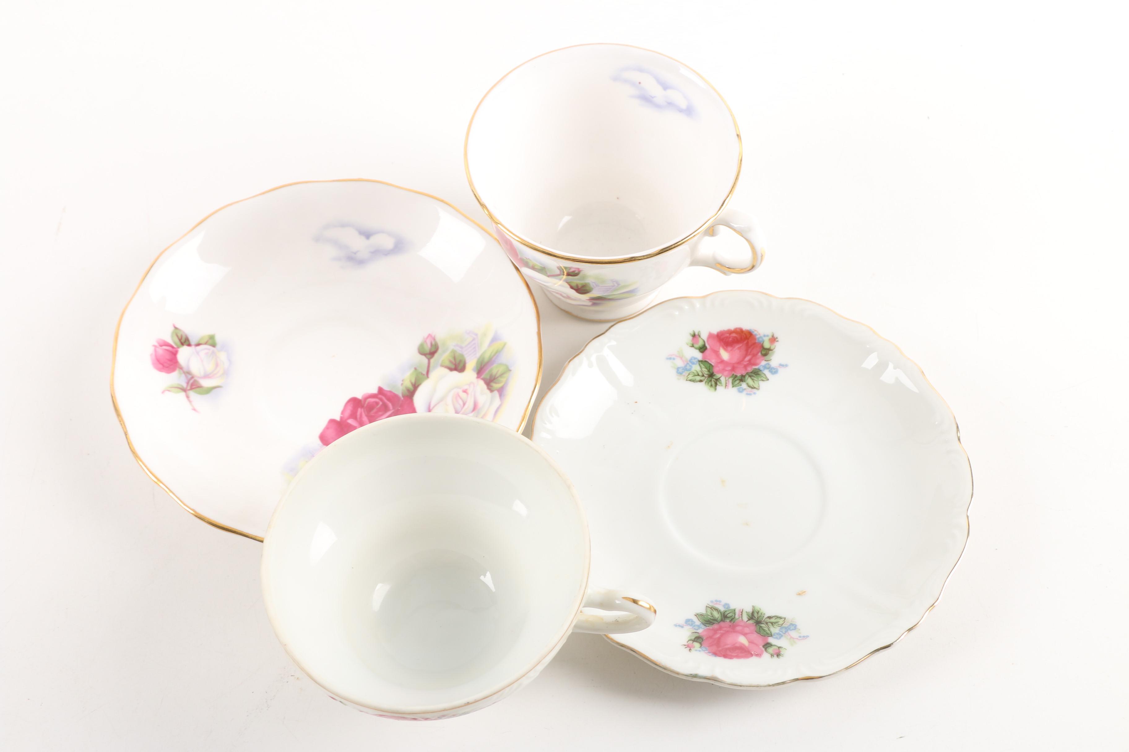 Vintage F.B. Rogers Silver Plate Serving Tray with Teacups and Saucers