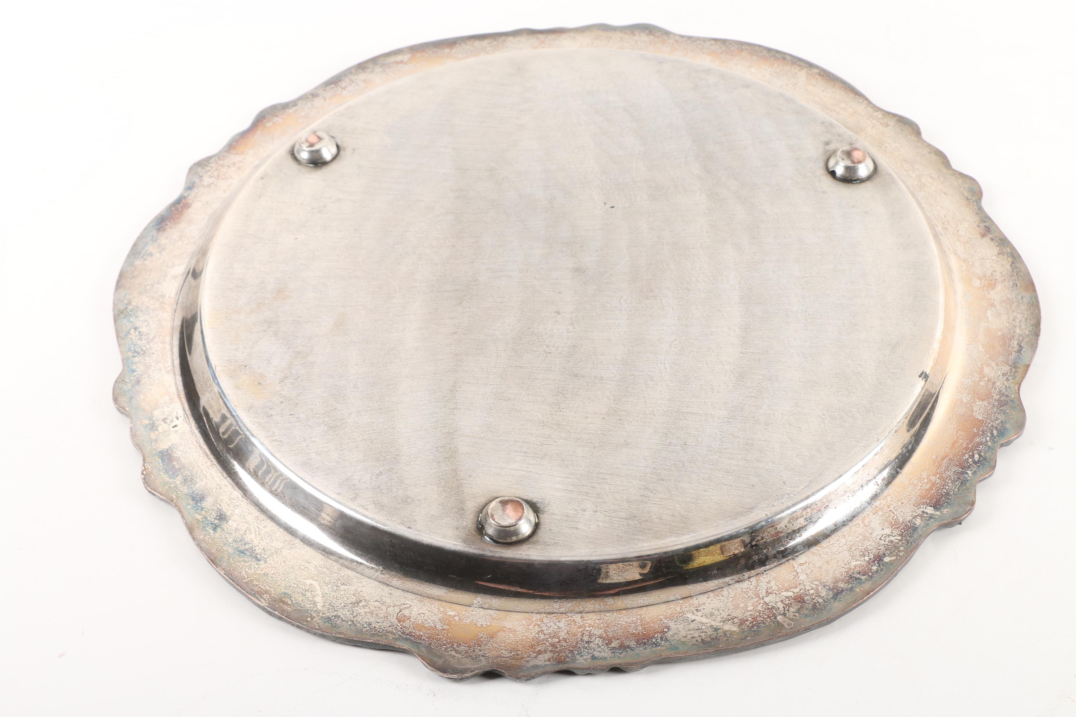 Vintage F.B. Rogers Silver Plate Serving Tray with Teacups and Saucers