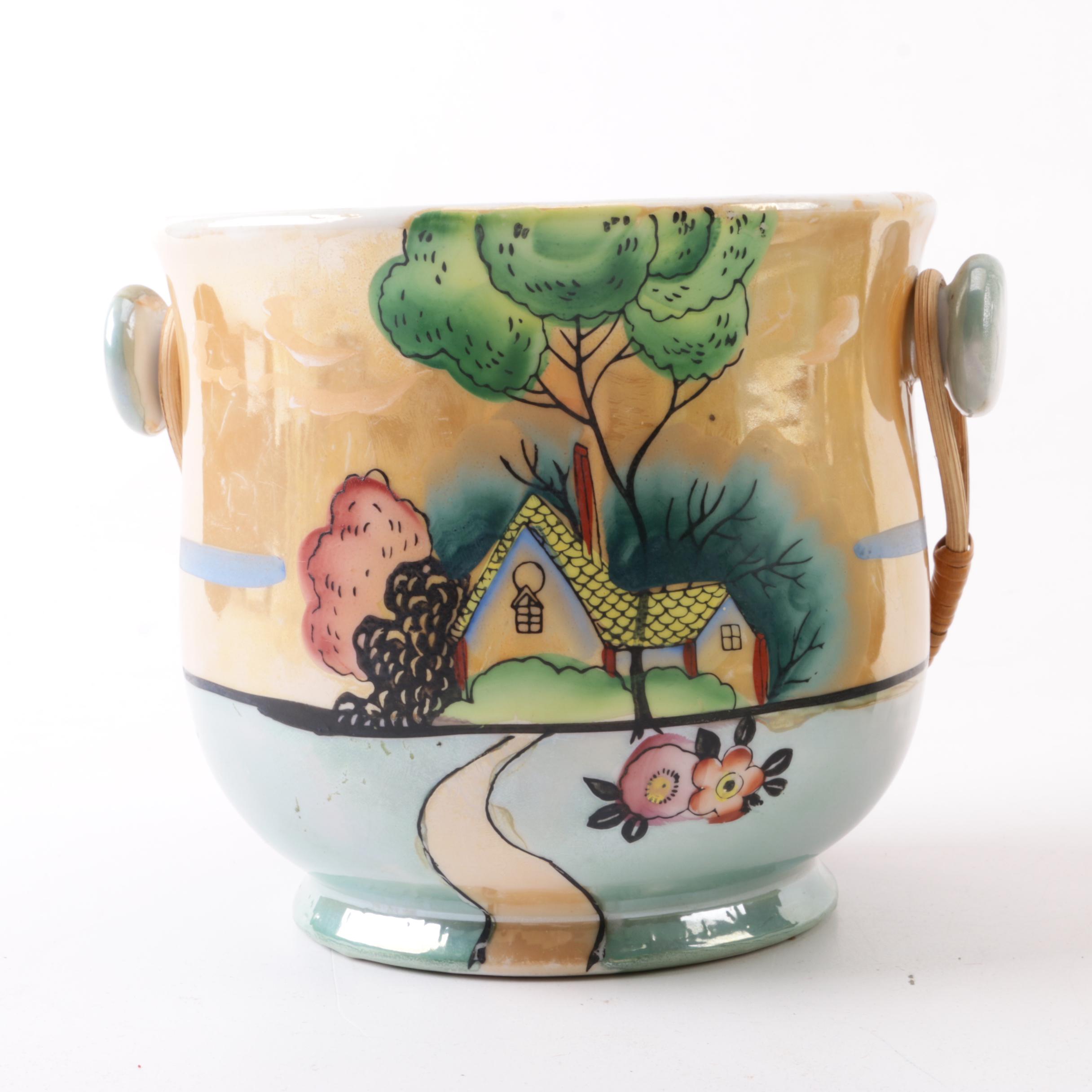 Ardco Mid Century Coffee Pot with Gold Castle Biscuit Barrel and Ceramic Creamer