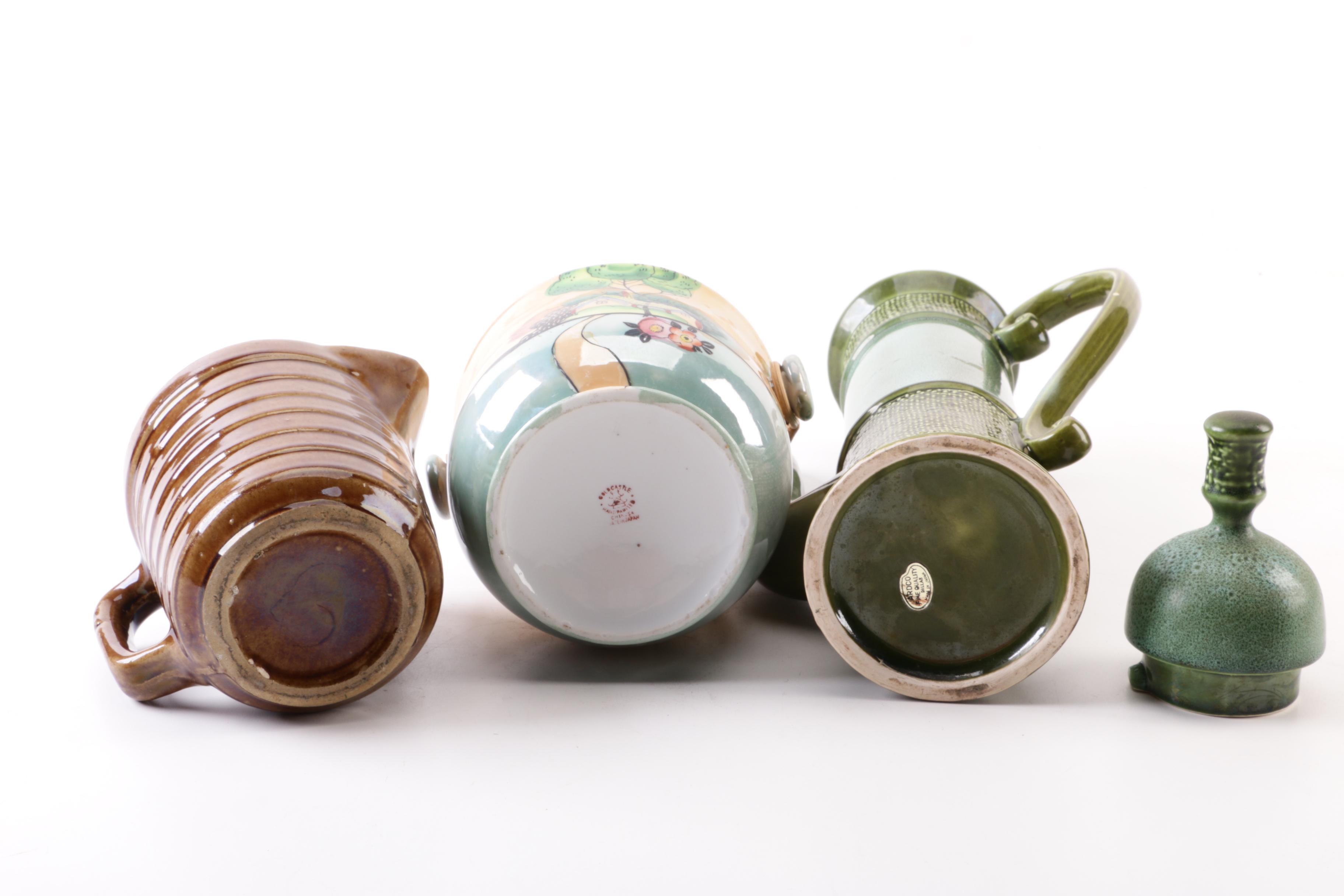 Ardco Mid Century Coffee Pot with Gold Castle Biscuit Barrel and Ceramic Creamer