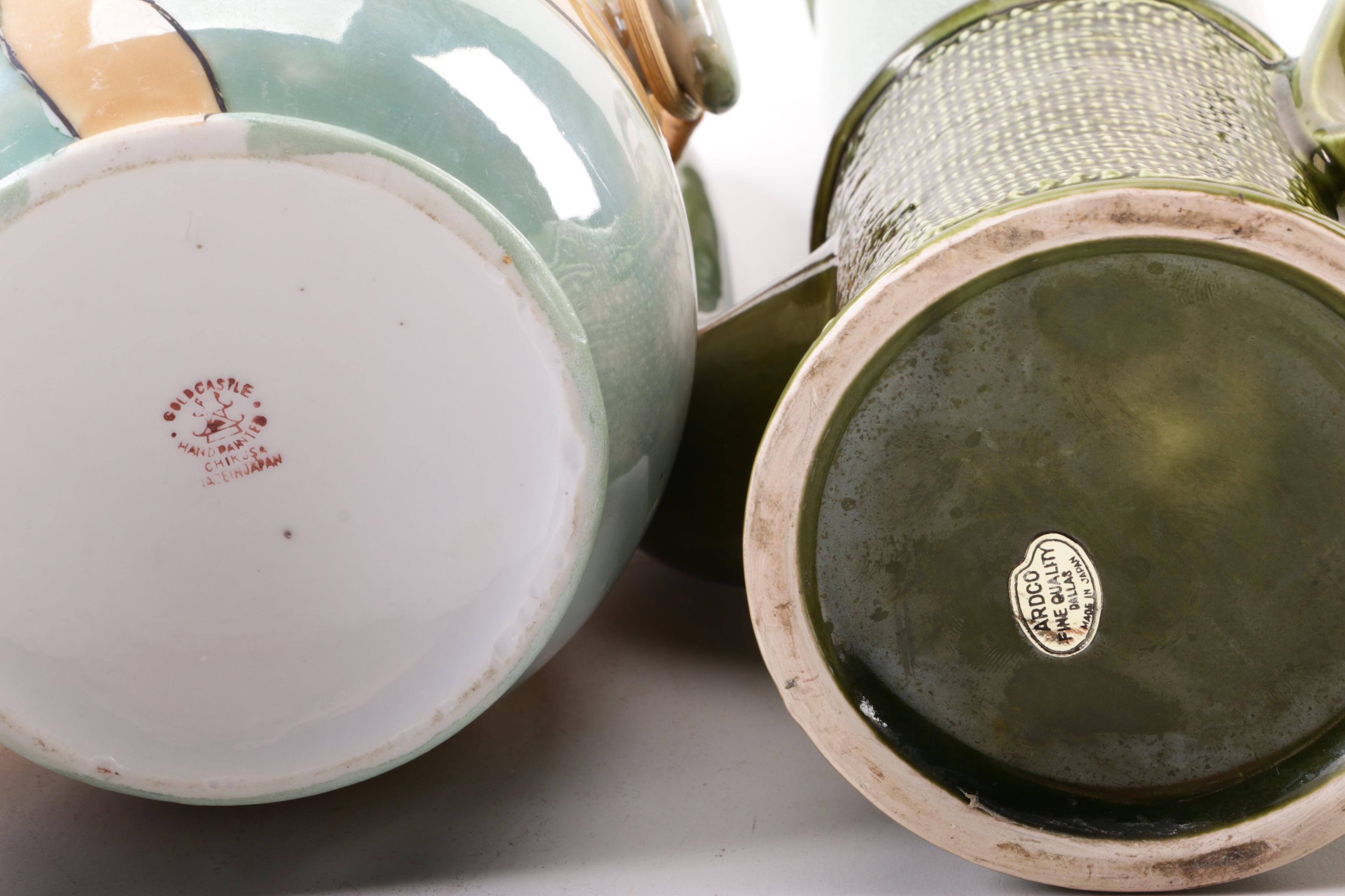 Ardco Mid Century Coffee Pot with Gold Castle Biscuit Barrel and Ceramic Creamer