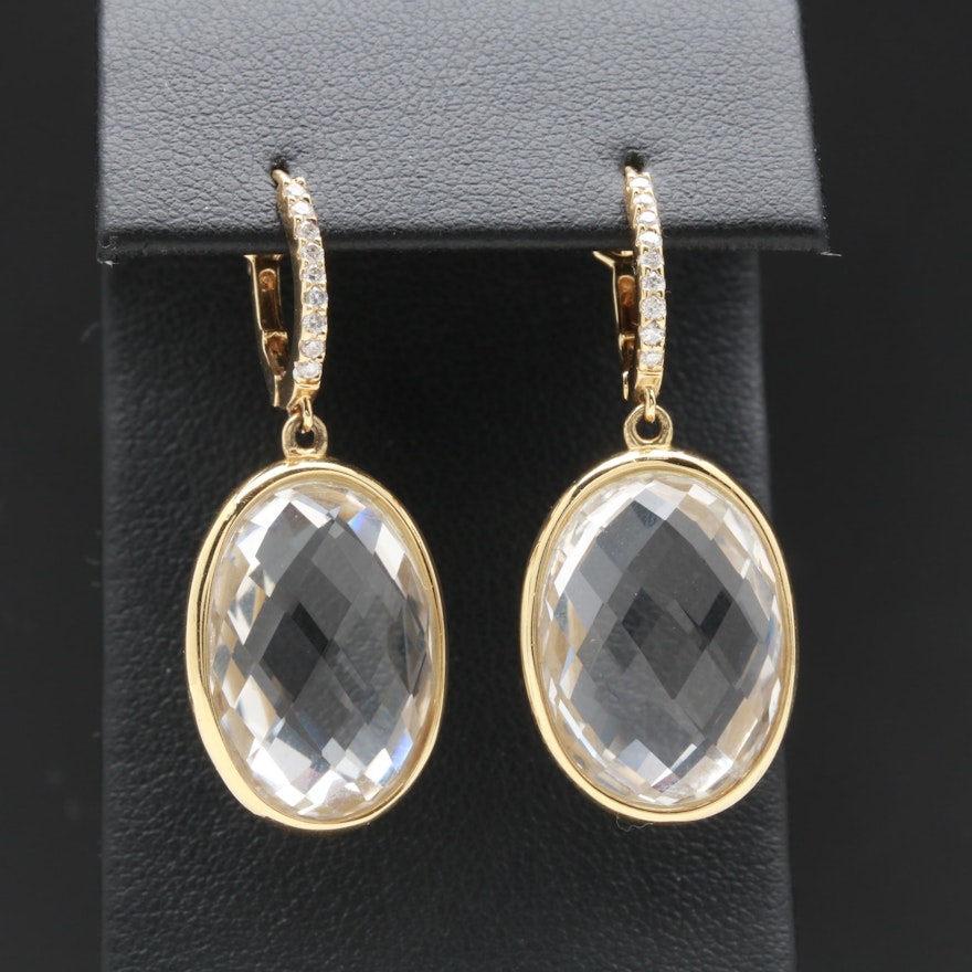 14K Yellow Gold Quartz and Diamond Earrings