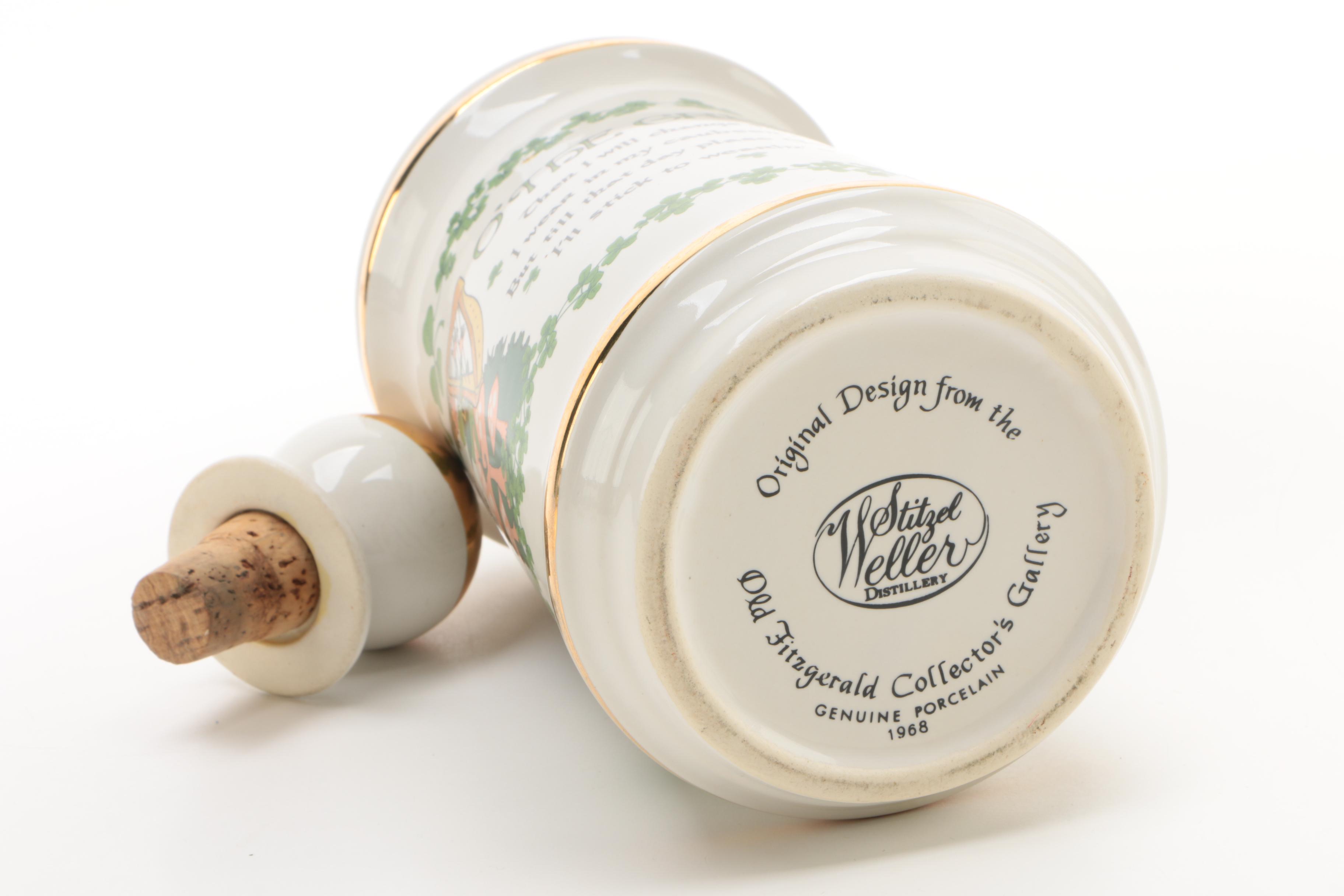 Vintage Stitzel Weller Porcelain Decanter with Mid Century Modern Shot Glasses