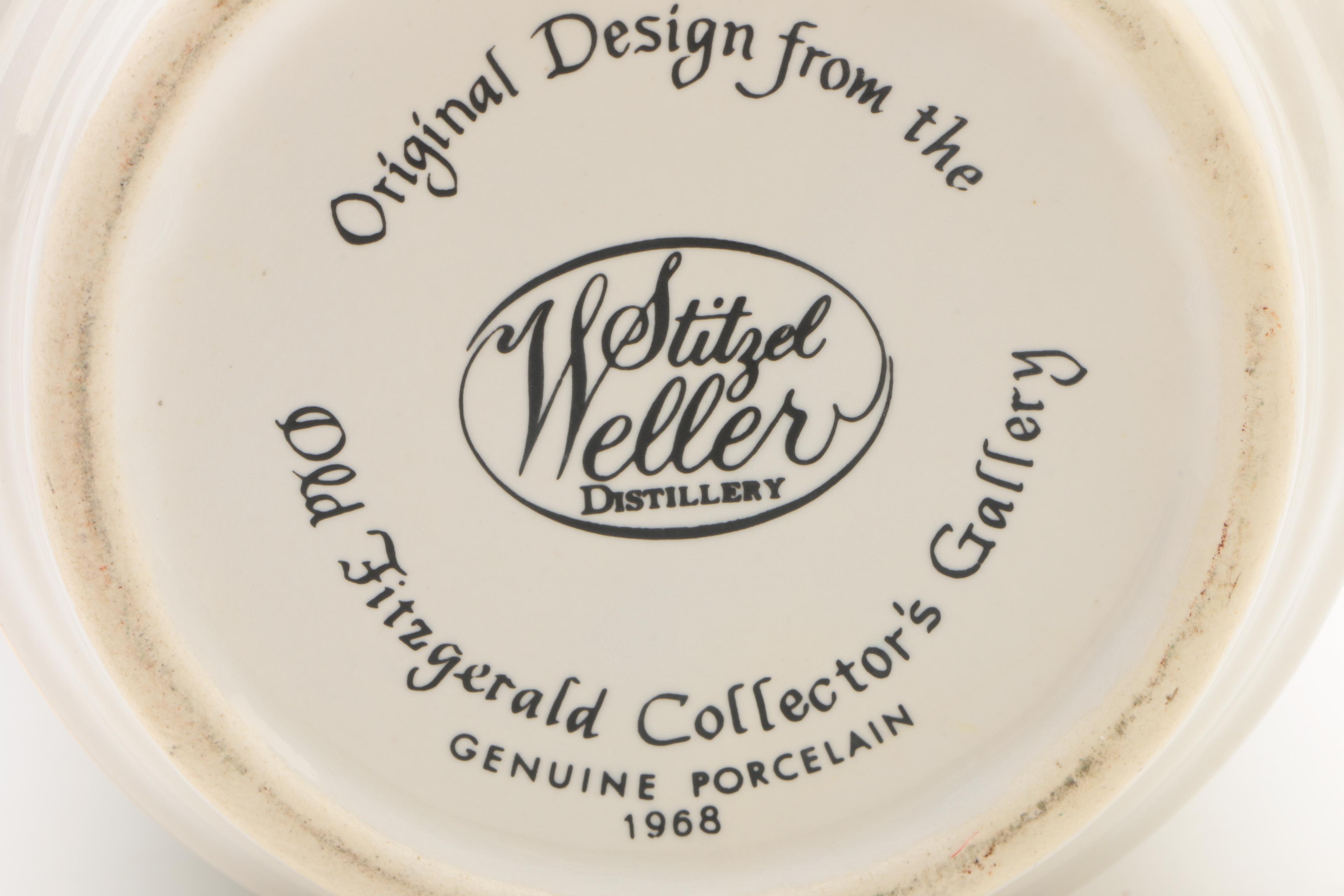 Vintage Stitzel Weller Porcelain Decanter with Mid Century Modern Shot Glasses