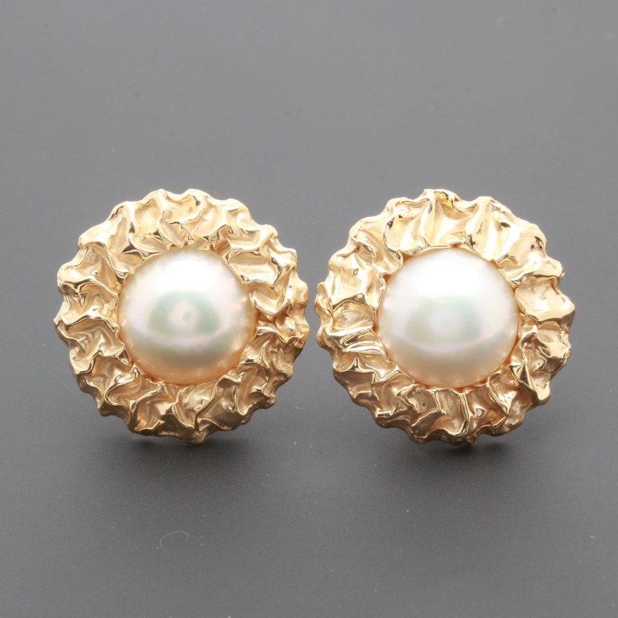14K Yellow Gold Cultured Mabé Pearl Earrings